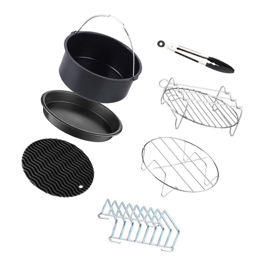UPKOCH 7-Piece Air Fryer Accessories Set - Cake Barrel, Baking Dish, Grill Pan, Food Tongs & Pot Rack for Home, Restaurant & Party Cooking | Perfect for Baking, Grilling & Air Frying Meals