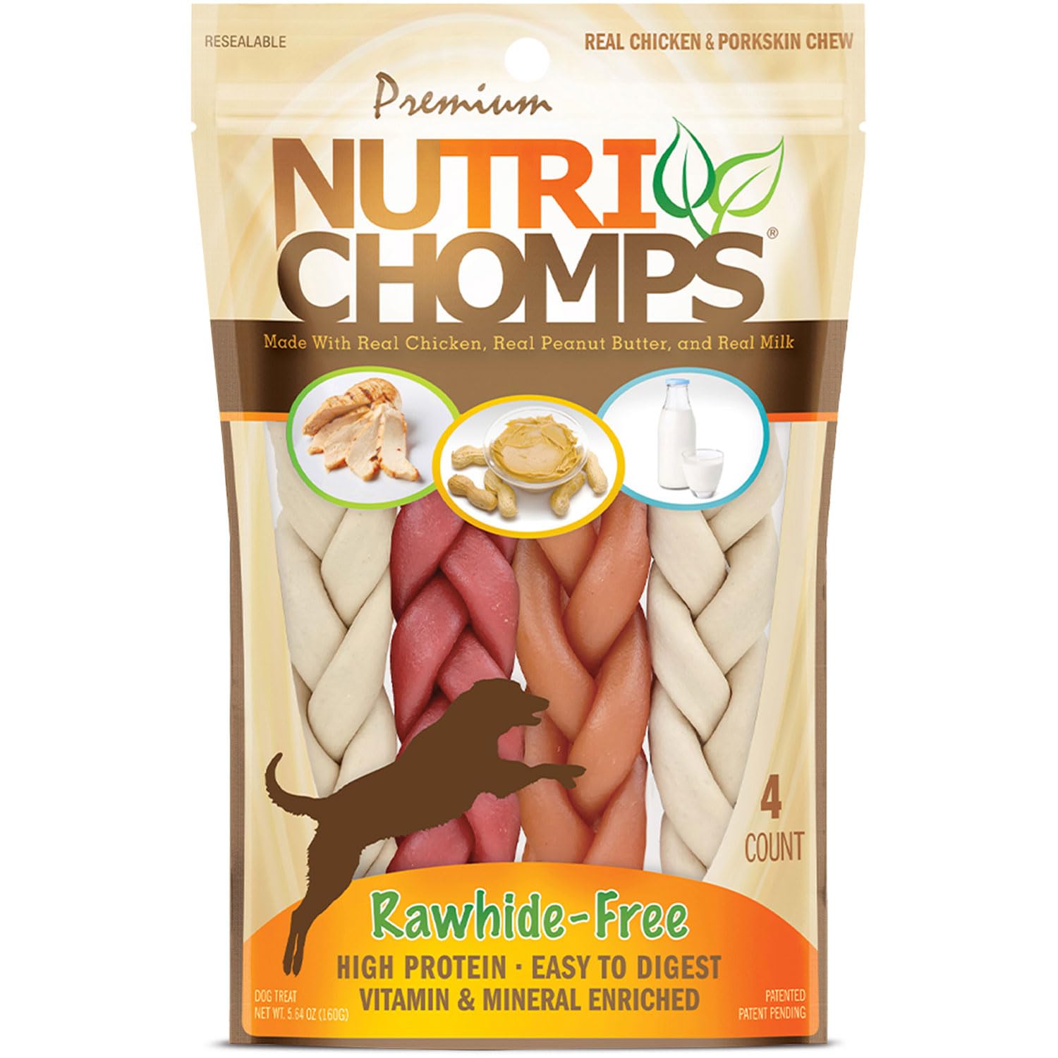 NutriChomps Healthy Dog Chews - 6-inch Braided Rawhide-Free Treats with Real Chicken, Peanut Butter & Milk Flavors - Easy to Digest Pack of 4 - Perfect for Training, Teething & Dental Care - Ideal for Puppies, Small & Medium Dogs - Great for Chewing, Rewards & Oral Hygiene at Home or Outdoors