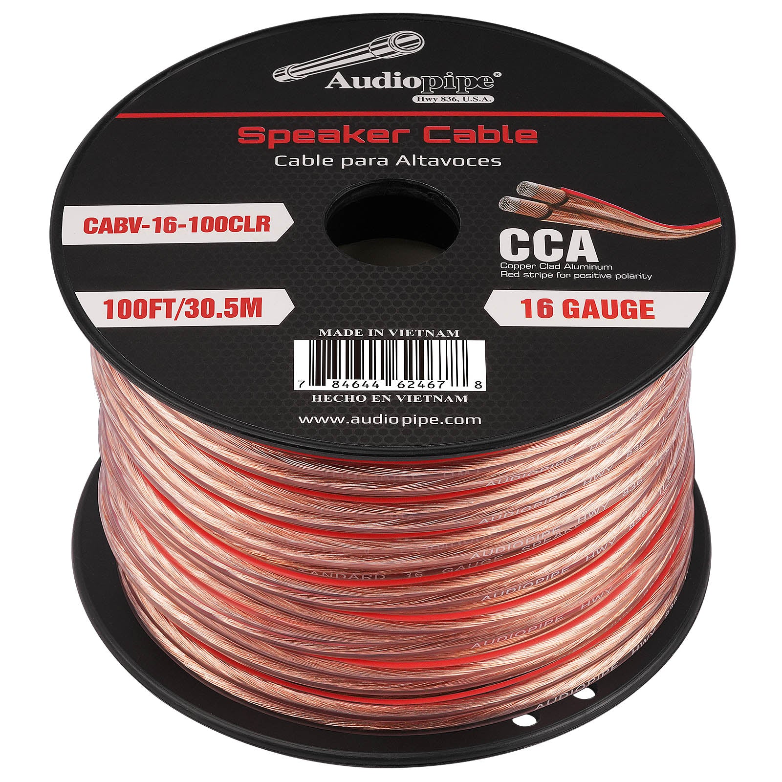 100FT 16AWG Speaker Cable - High Performance Oxygen-Free Copper Audio Wire for Home Theater, Studio, PA Systems - Clear CABV 16 100CLR (Ideal for Surround Sound, DJ Equipment, and Professional Installations)