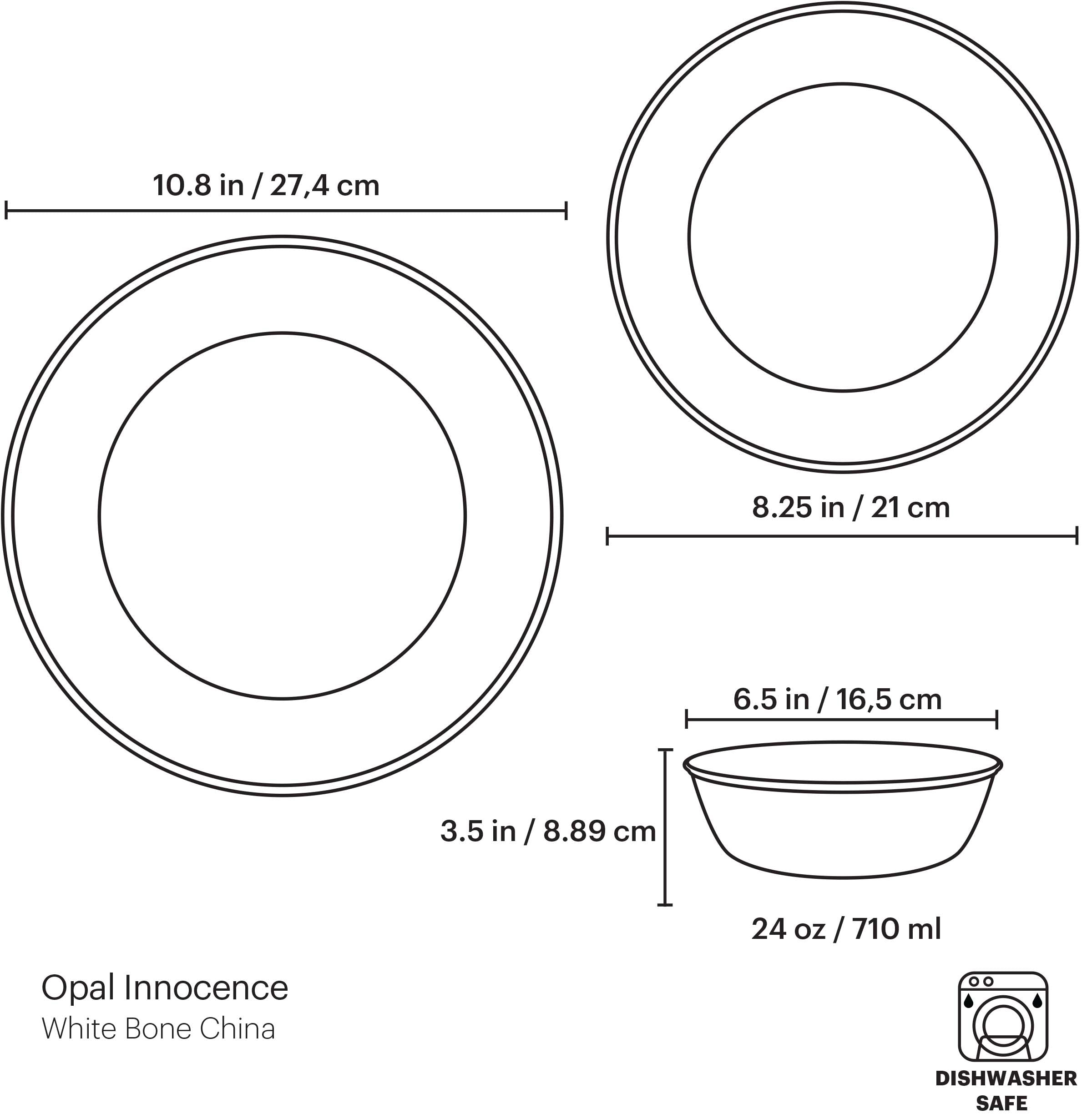 Opal Innocence 3-Piece Dinnerware Set - Elegant Porcelain Plates, Bowls & Cups for Formal Dining, Wedding Registry & Special Occasions
