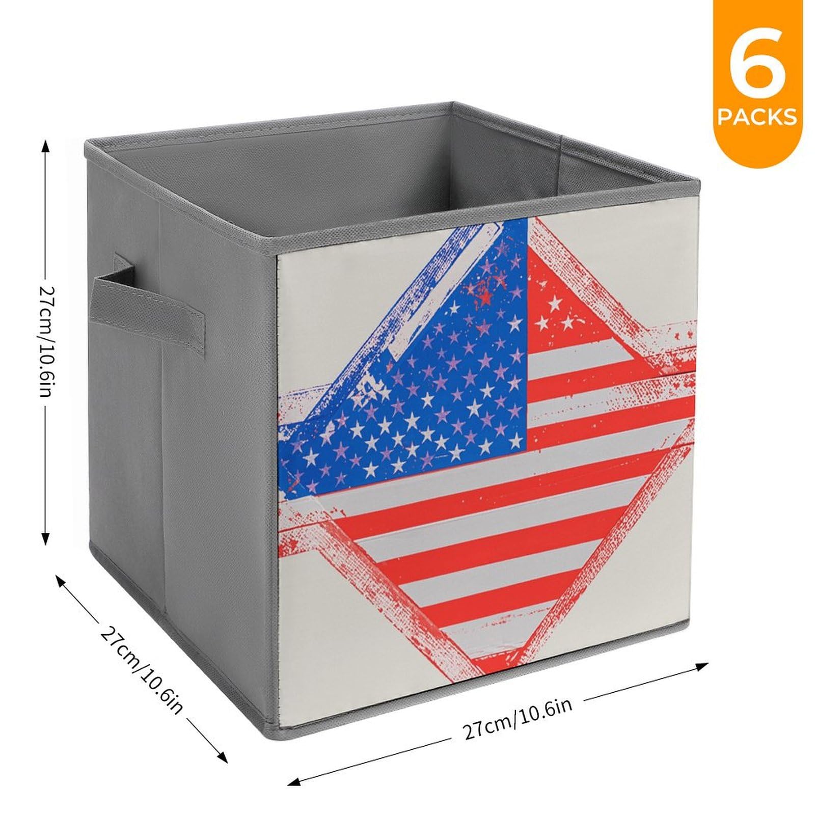 6-Piece Collapsible Storage Bins with Handles - Patriotic Stars & Stripes Printed Foldable Storage Boxes for Home Organization, Closet Shelves, Laundry Room & Kids Toys | Space-Saving Multi-Purpose Storage Baskets
