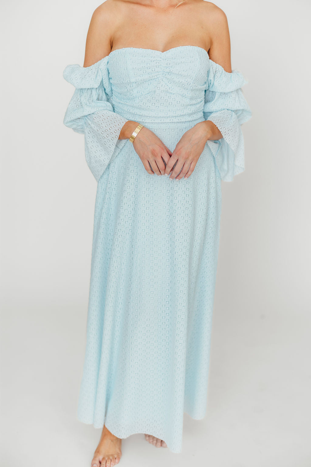 Corrine Tiered Sleeve Maxi Dress with Pockets - Baby Blue Maternity Dress | Bump Friendly & Comfortable for Pregnancy, Nursing, Baby Showers and Special Occasions