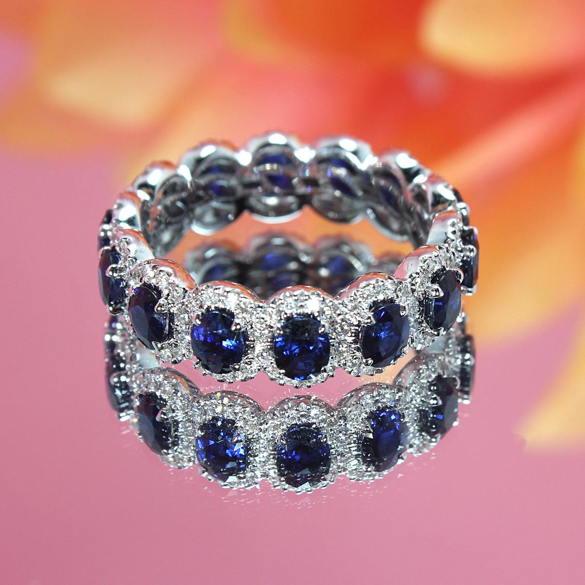 3.05 Carat Genuine Blue Oval Sapphire Eternity Ring for Women - Wedding, Engagement, Anniversary Gift - Perfect for Special Occasions & Everyday Elegance