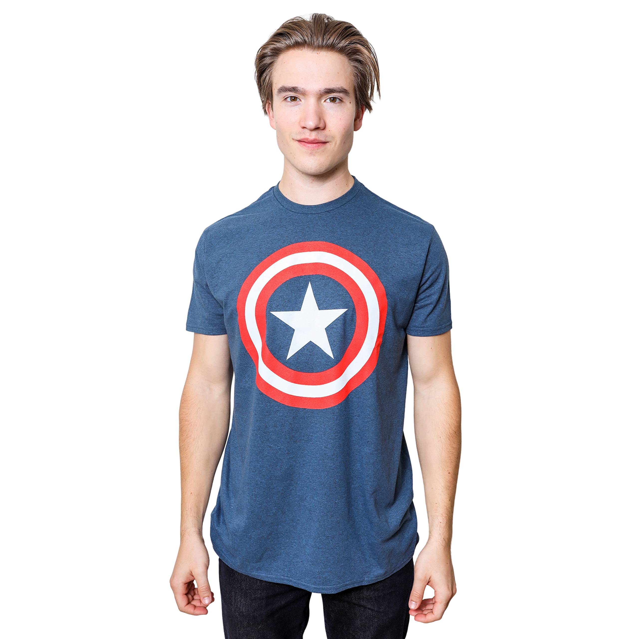 Marvel Captain America Distressed Shield Logo Men's T-Shirt | Superhero Graphic Tee for Fans & Collectors | Casual Wear, Cosplay & Comic Con Outfits