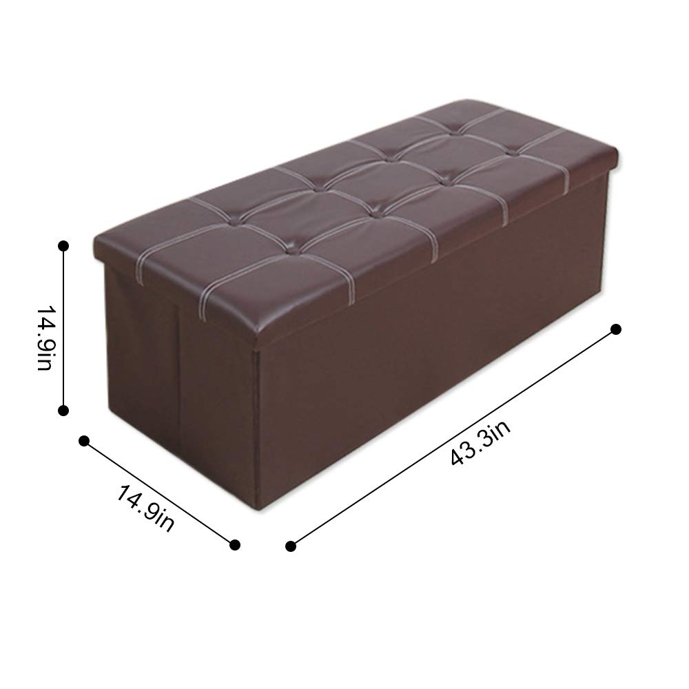 FOME PU Leather Storage Ottoman Cube - Foldable Foot Stool with Thickening Sponge, Toy Chest & Quick Assembly (43.3x14.9x14.9in) - Perfect for Living Room, Bedroom & Nursery Organization