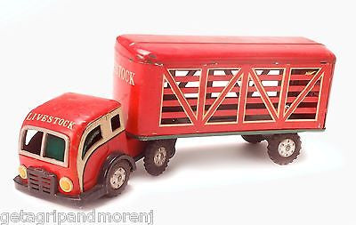 Vintage 1950s 1960s Japanese Livestock Tin Trailer Truck - Rare Antique Collectible for Farmhouse Decor, Toy Display & Retro Collections