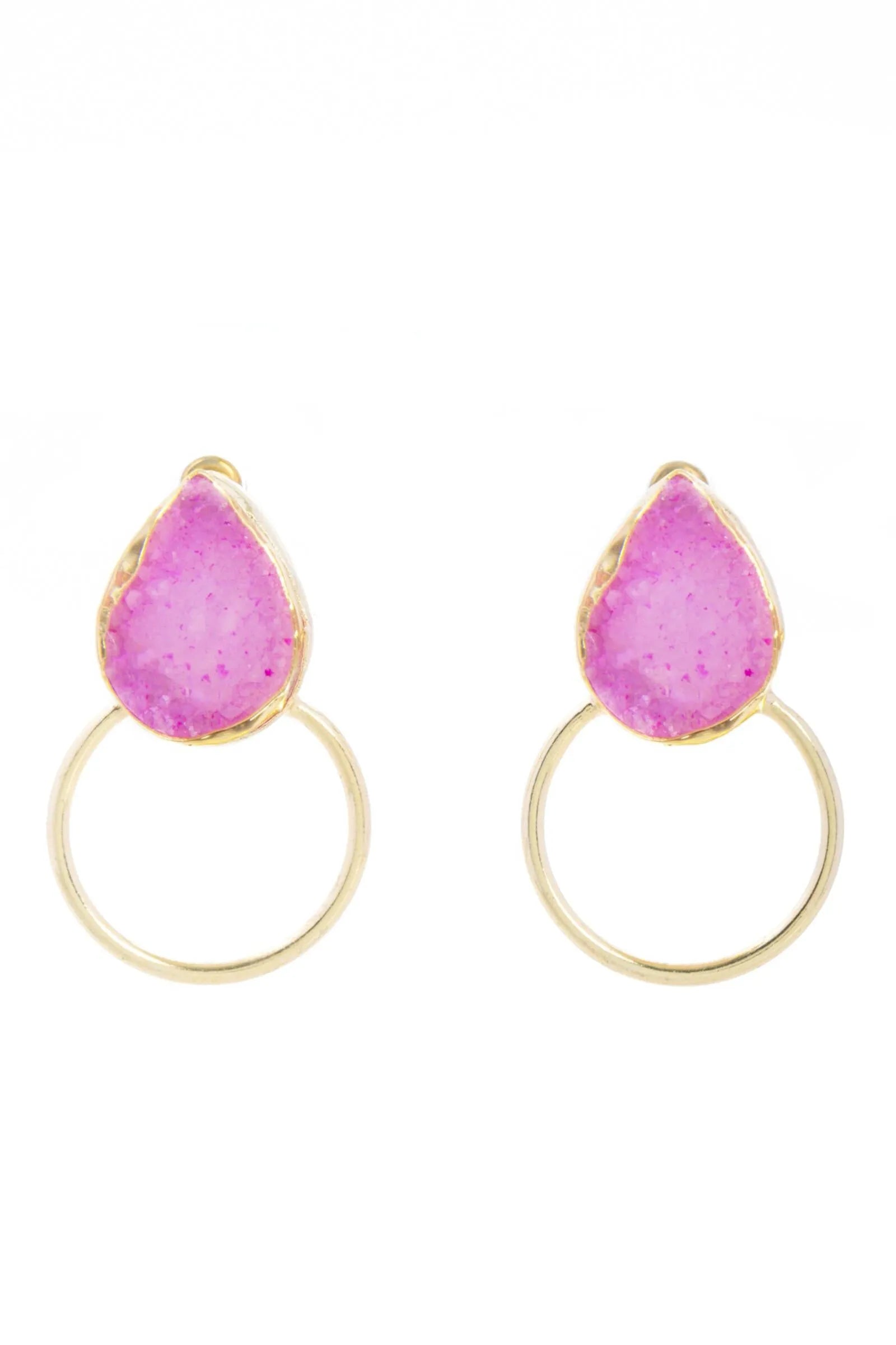 Boho Hoop Druzy Earrings for Women - Natural Stone Dangle Earrings, Handmade Boho Chic Jewelry - Perfect for Festivals, Parties & Everyday Wear