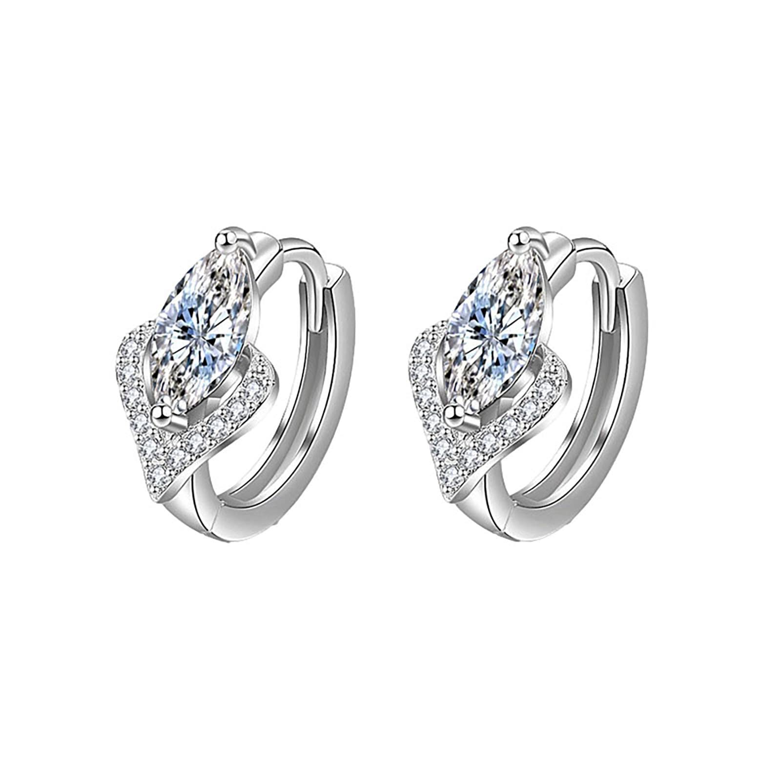 Stylish Zircon Huggie Hoop Earrings for Women & Teens - Heart Design with LED Lights (Silver, One Size) - Perfect for Parties, Gifts & Everyday Wear