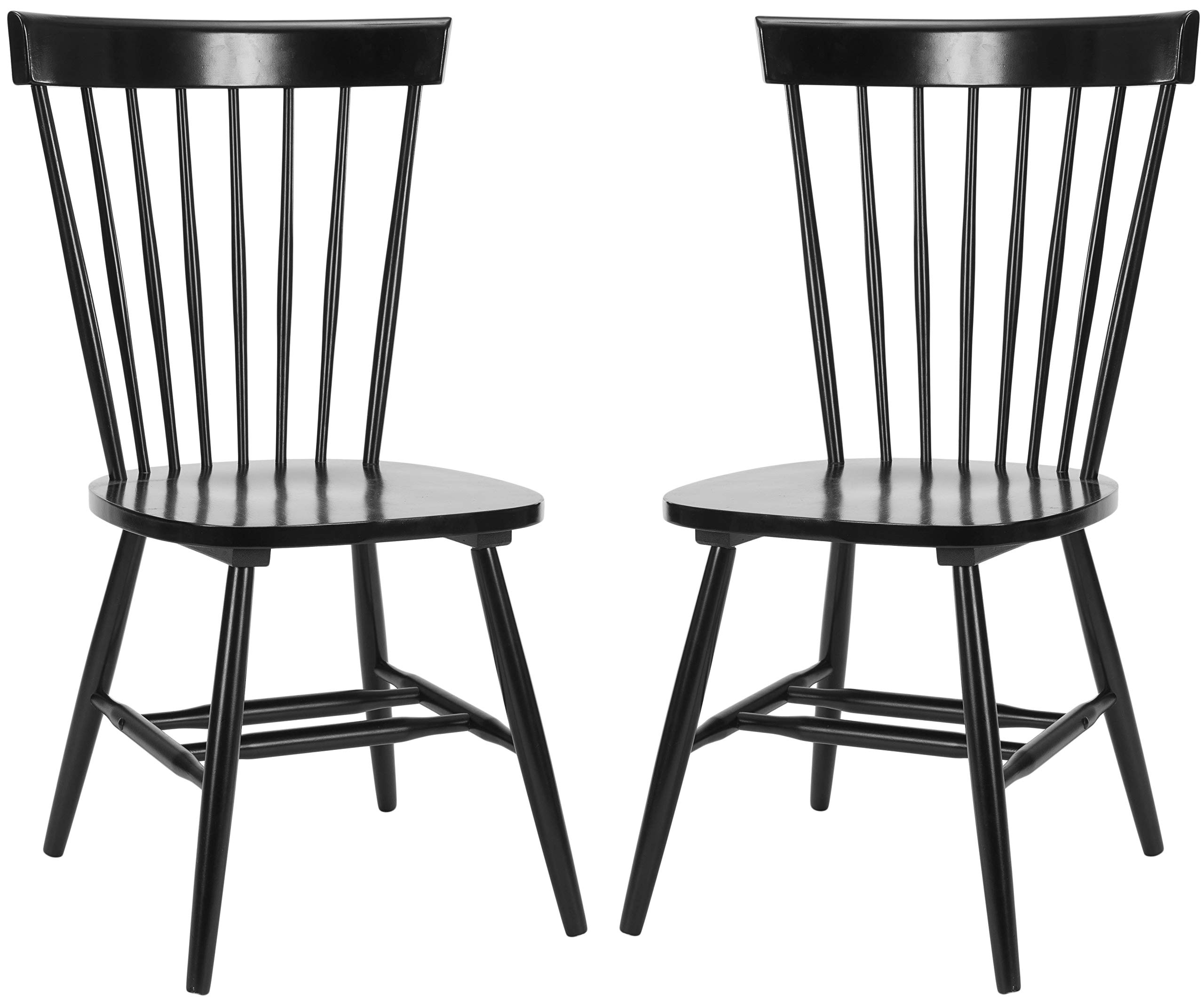 SAFAVIEH Parker Spindle Windsor Set of 2 Black Dining Chairs - 17 Inch Seat Height - Elegant Kitchen & Dining Room Furniture for Home Decor