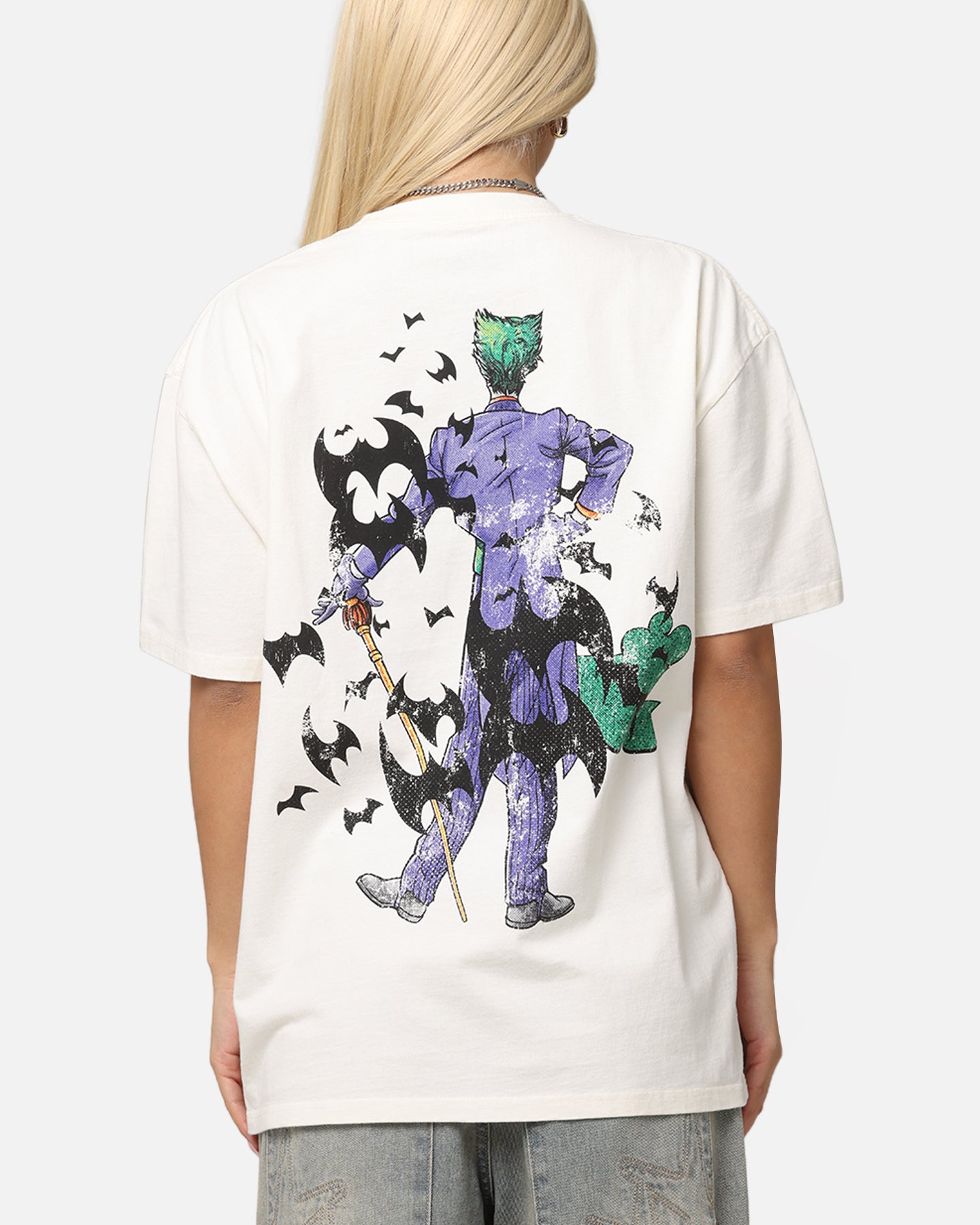 Vintage DC Batman The Joker Cane Graphic T-Shirt - Off White | American Thrift Style | Perfect for Cosplay, Comic Con & Casual Wear