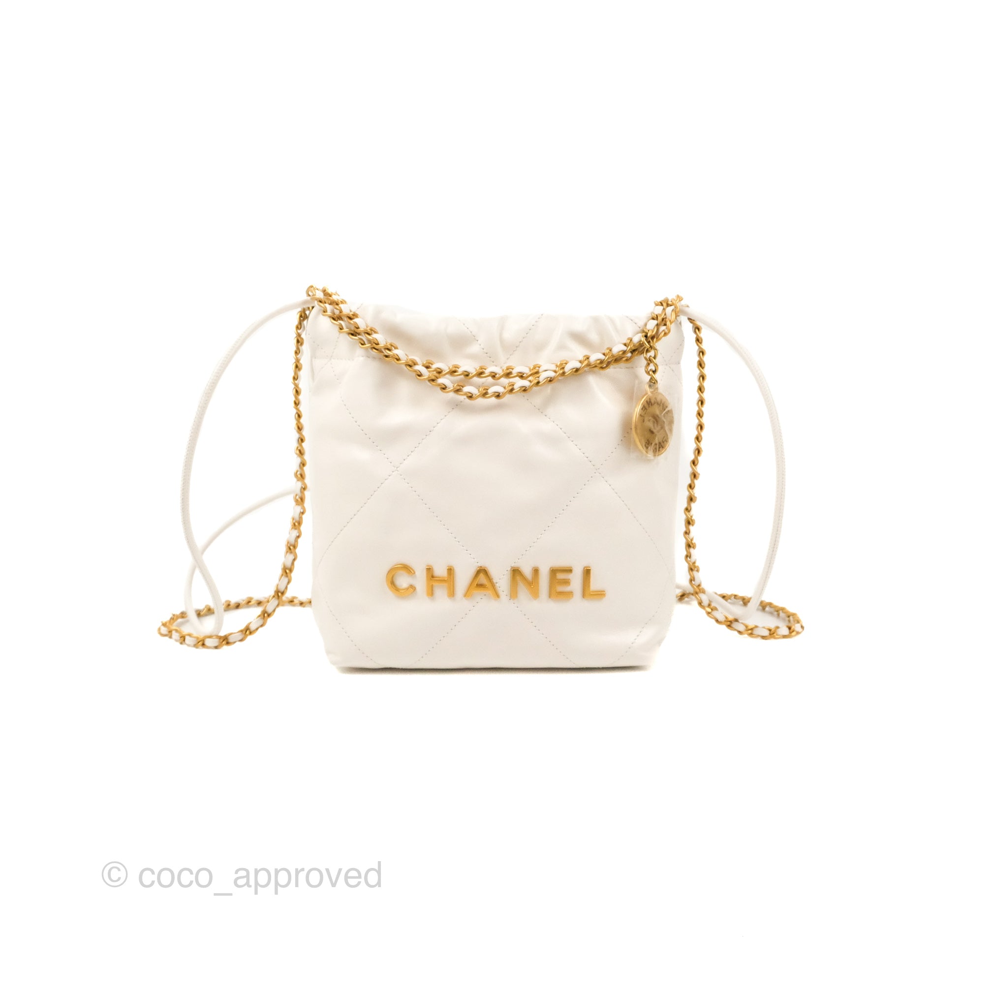 Chanel 22 Mini Bag White Shiny Crumpled Calfskin Leather Crossbody Purse for Women | Luxury Designer Handbag for Date Night & Special Occasions