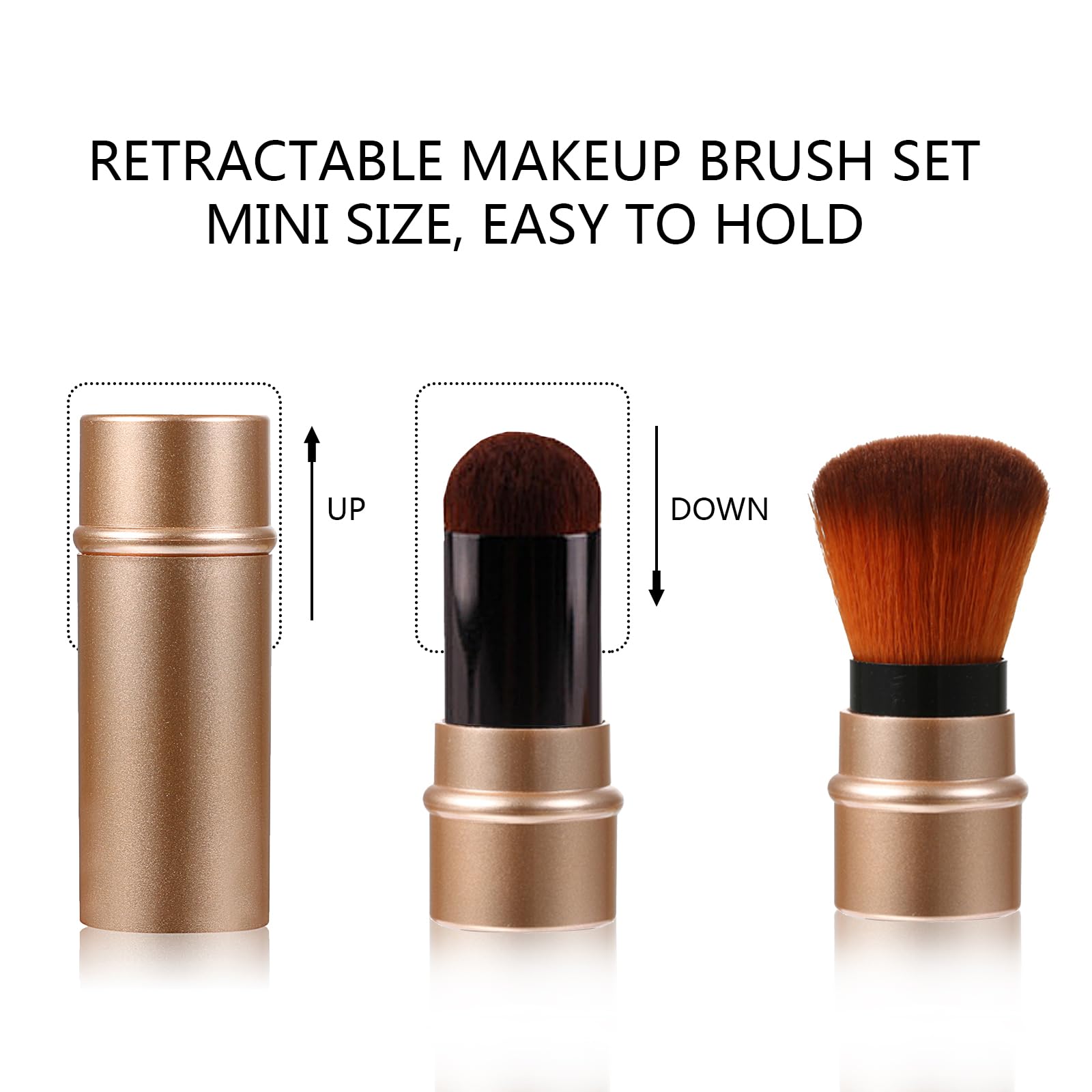 3-Color Retractable Makeup Brush Set - Travel Kabuki & Blush Brushes for Foundation & Powder (Red/Black/Brown) - Perfect for On-the-Go Touchups