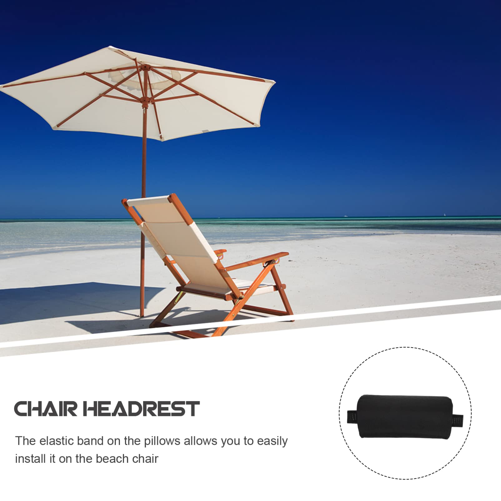 Yardwe Recliner Pillow - Removable Padded Headrest with Elastic Band for Beach Chairs, Lounge Chairs - Comfortable Head and Neck Support Cushion (Black) - Perfect for Beach Relaxation, Poolside Lounging, and Outdoor Comfort