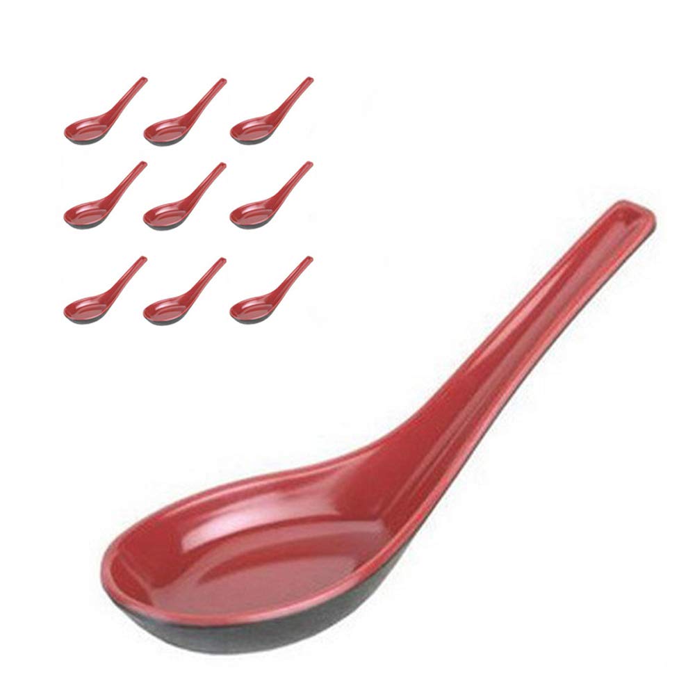JapanBargain 2384 - 60 Pack Japanese Soup Spoons, Chinese Rice Spoons, Pho & Ramen Spoons, Wonton Soup Spoons in Black & Red - Perfect for Asian Noodles, Soups, and Home Dining
