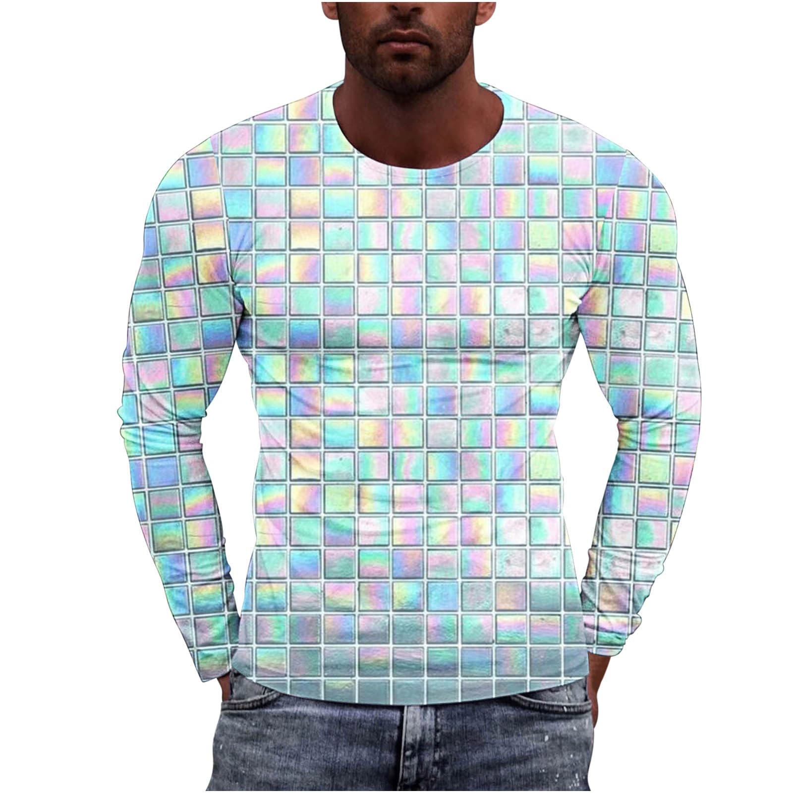 3D Printed Men's Long Sleeve Graphic Tee with Geometry Design - Fashion Streetwear Tops for Fall | Perfect for Casual Outfits, Street Style & Everyday Wear