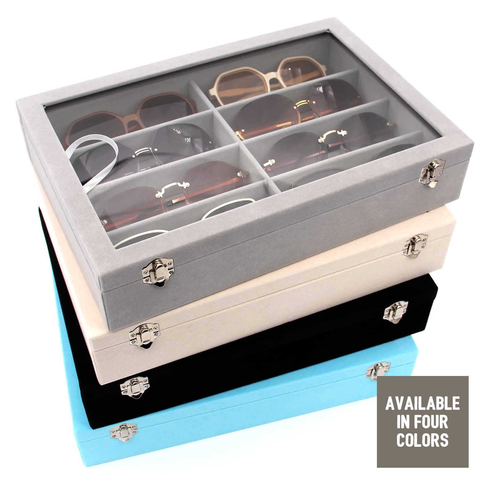 Premium Velvet Sunglasses Organizer - 8 Slot Eyewear Storage Box & Display Case for Sunglasses, Glasses, Reading Glasses | Perfect for Home, Office, Travel & Retail Store Display