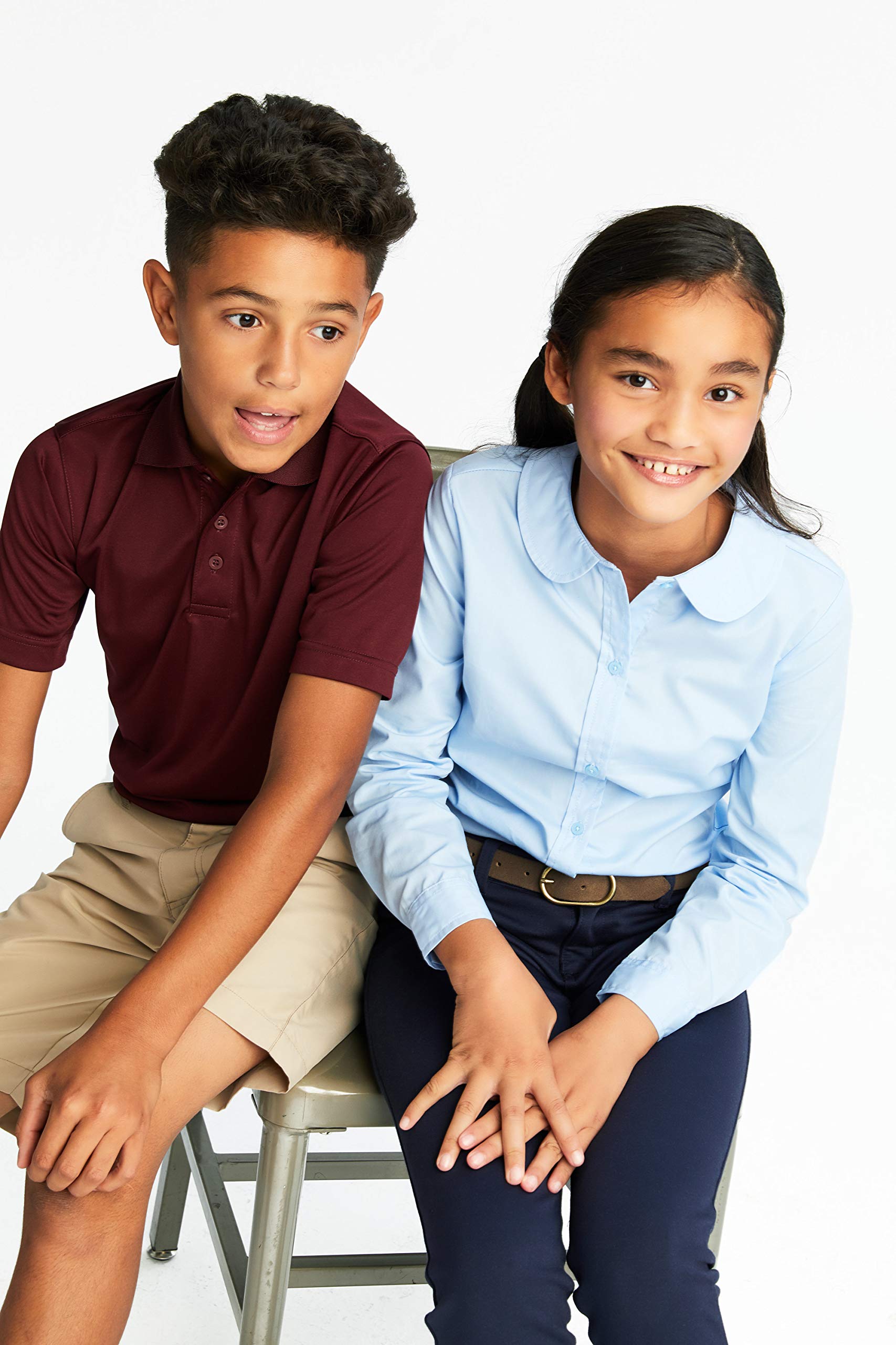 French Toast Girls' Long Sleeve Woven Shirt with Peter Pan Collar - Standard & Plus Sizes | Cute School Uniform & Dressy Occasion Top for Kids