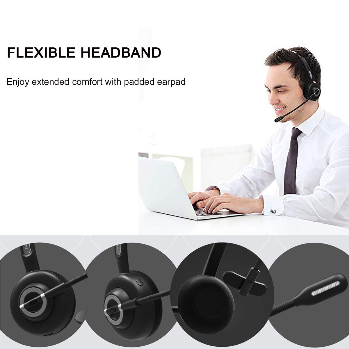 RAOPINGX Trucker Bluetooth Headset Wireless Headphones with Microphone - Over-Ear Noise Cancelling Headset for Phone Calls, Bluetooth 5.0 - Perfect for Truck Drivers, Call Centers, Office Work & Driving