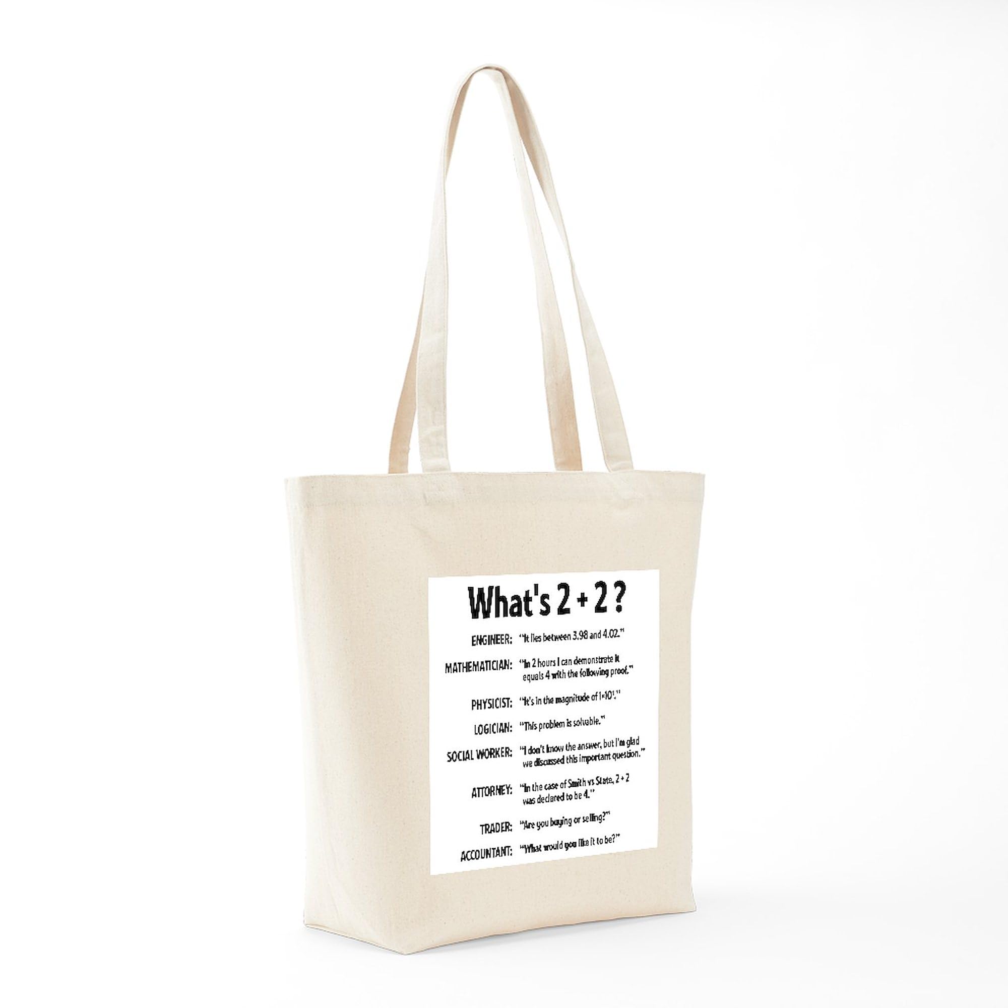 CafePress 2 Plus 2 Natural Canvas Tote Bag - Eco-Friendly Reusable Grocery Shopping Bag for Groceries, Beach, Work & Travel