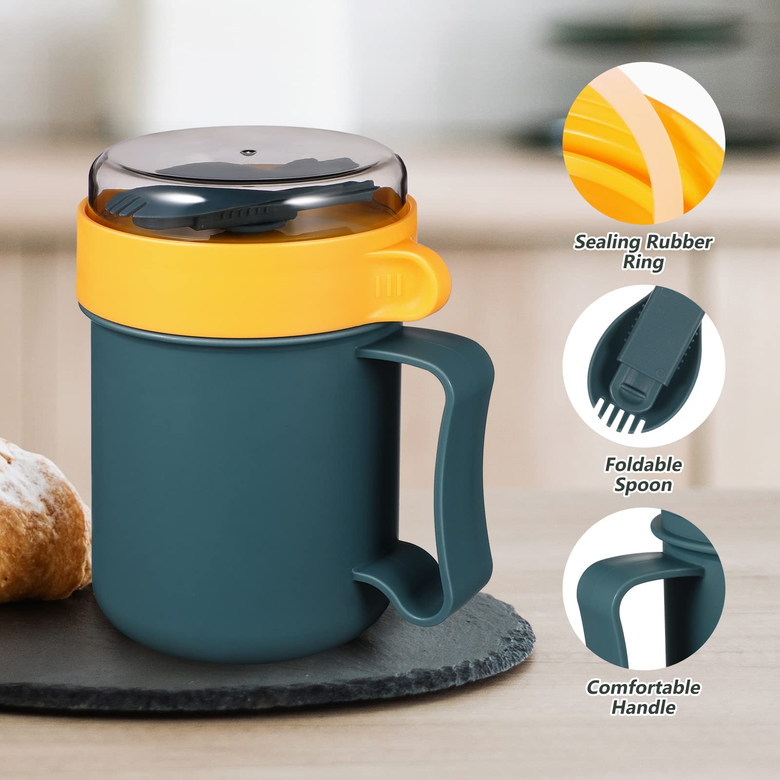 **Cabilock Insulated Soup Mug with Lid & Spoon - 16oz Microwave Safe Food Flask, Thermos for Hot/Cold Beverages - Perfect for Breakfast, Soup, Noodles, Cereal, Coffee, Office Lunch & Outdoor Camping (Blue)**