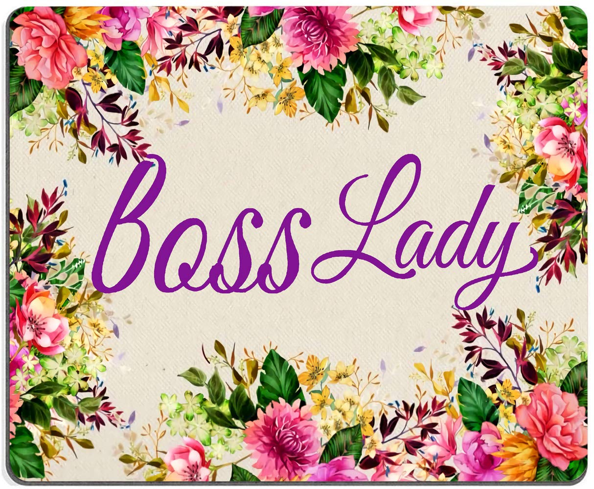 Premium Non-Slip Rubber Base Mouse Pad - Floral Funny Boss Lady Design for Office, Gaming & Travel | Waterproof Square Mouse Mat (9.5