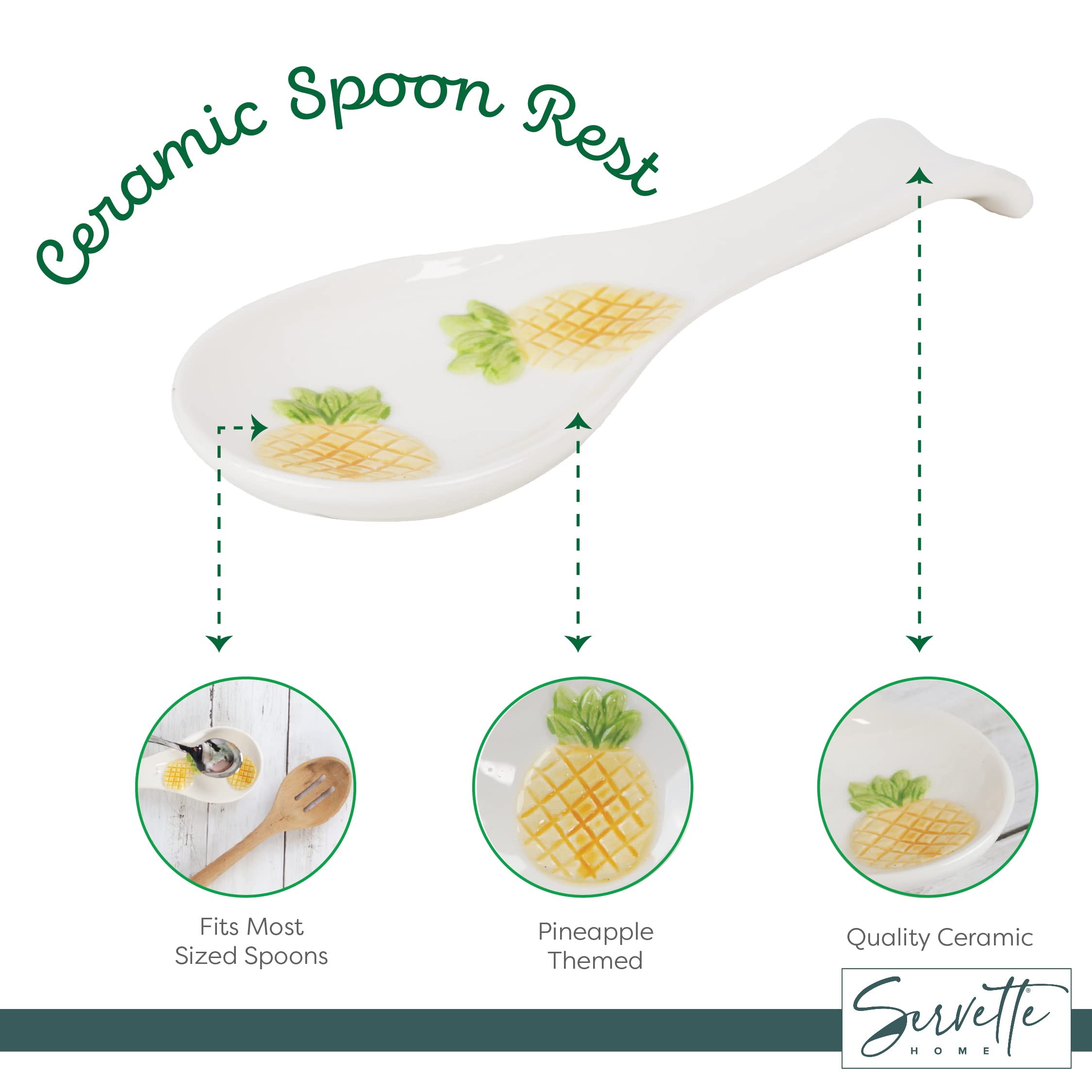 Ceramic Spoon Rest for Kitchen - Pineapple Design Ladle and Spoon Holder | Perfect for Cooking, Serving, and Organizing Utensils
