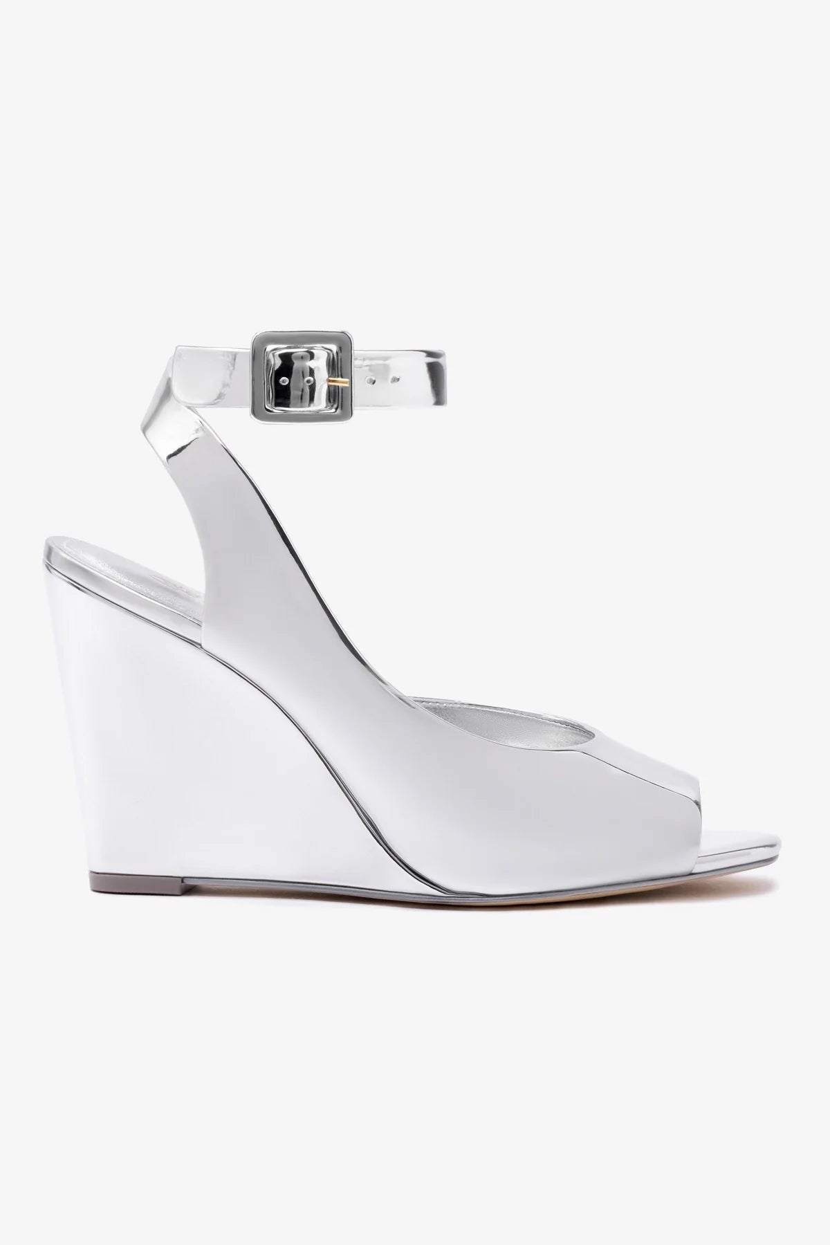 Larroudé Deena Silver Specchio Wedge Sandals for Women - Comfortable Summer Beach Wedding Party Shoes