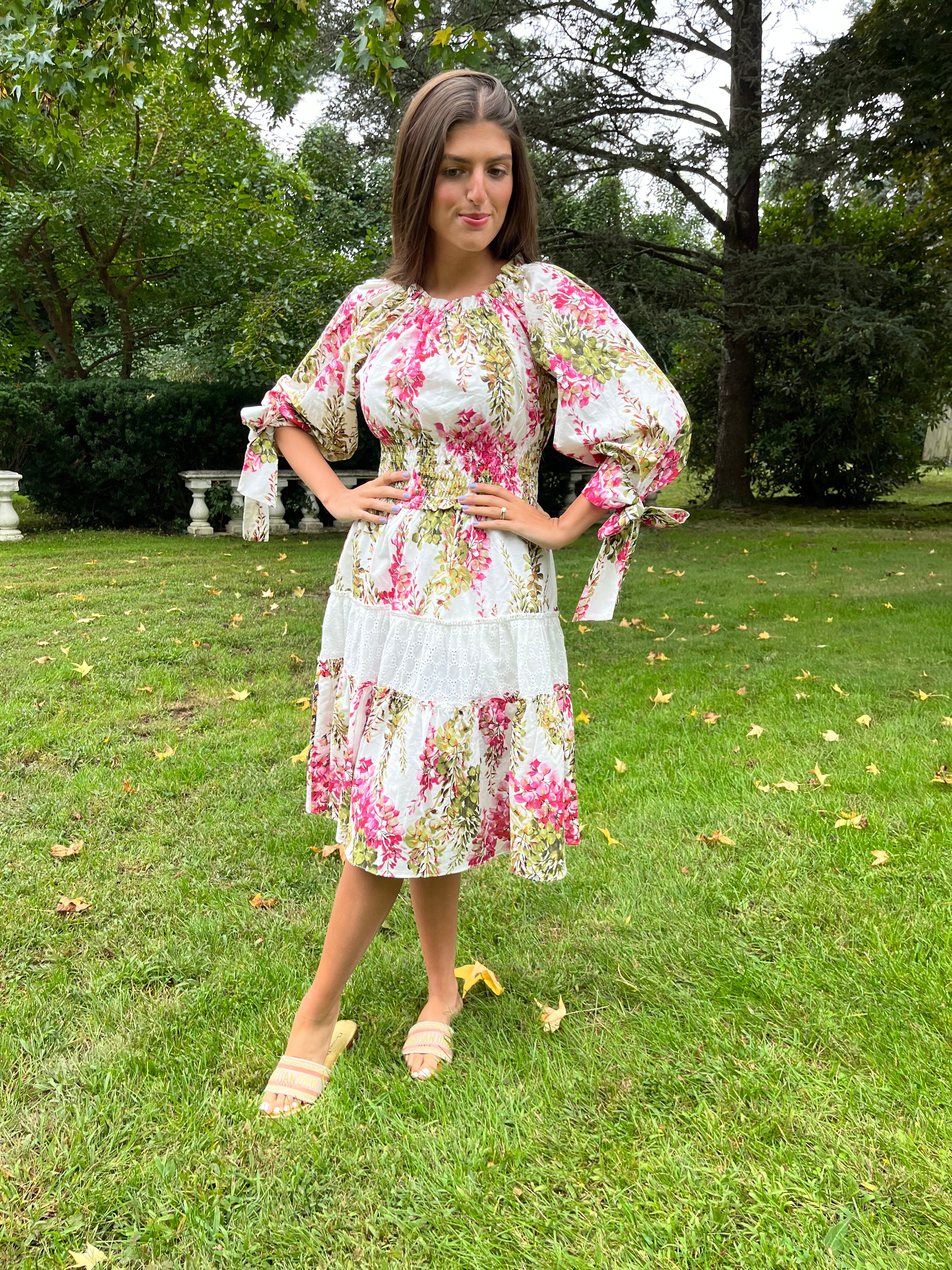 Floral Wisteria Print Summer Dress for Women - Elegant Flowy Maxi Dress for Beach, Wedding & Special Occasions