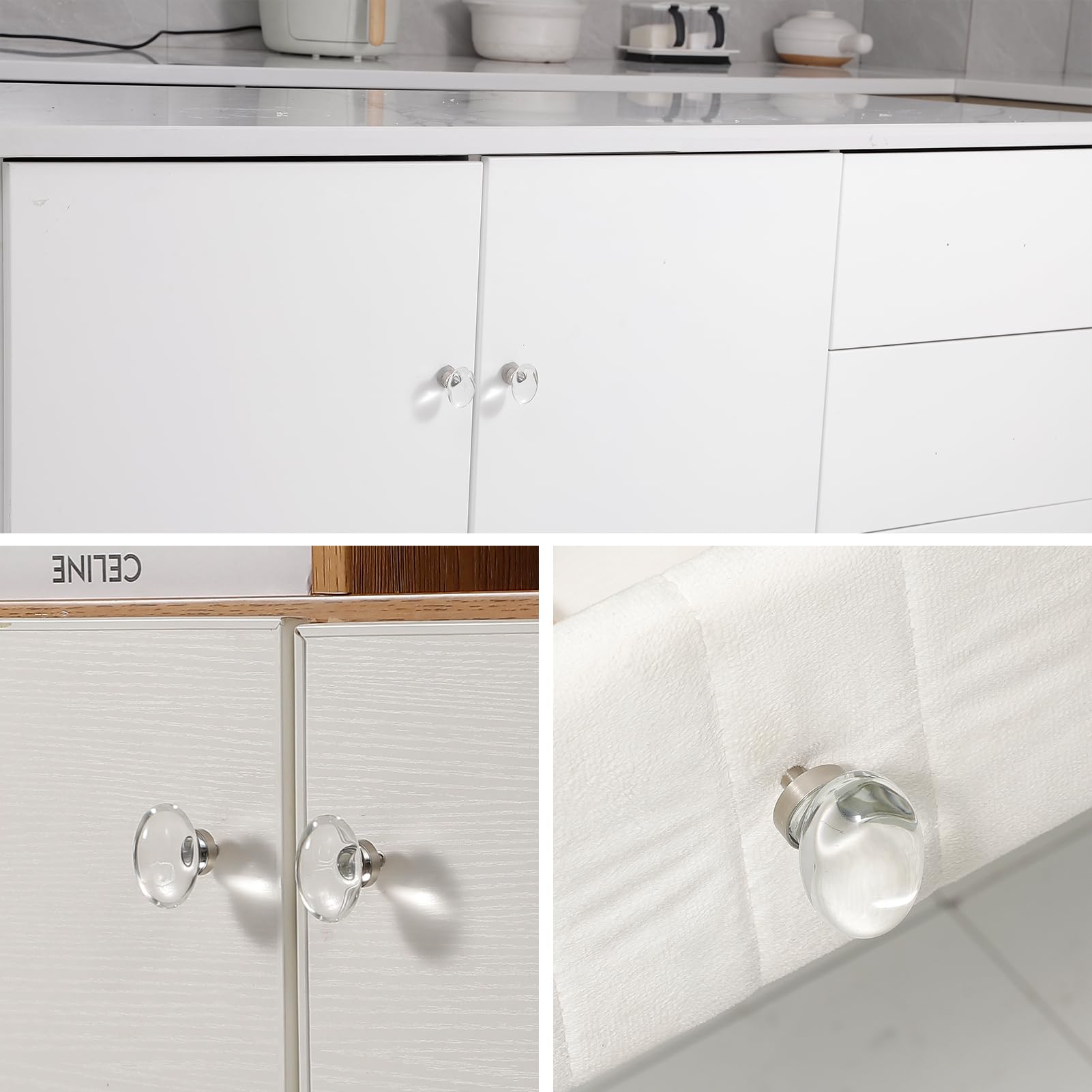 8 Pack Oval Crystal Cabinet Knobs & Pulls - Brushed Nickel Egg Shape Drawer Handles for Dresser, Kitchen Cabinets & Furniture (Perfect for Home Renovation & DIY Projects)