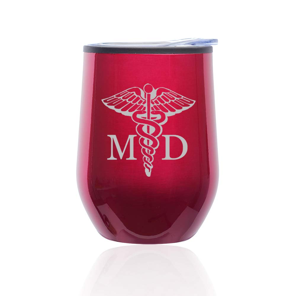 Stemless Wine Tumbler & Coffee Travel Mug with Lid - Medical Symbol MD Doctor Gift (Fuchsia) - Perfect for Hospitals, Clinics & Medical Professionals