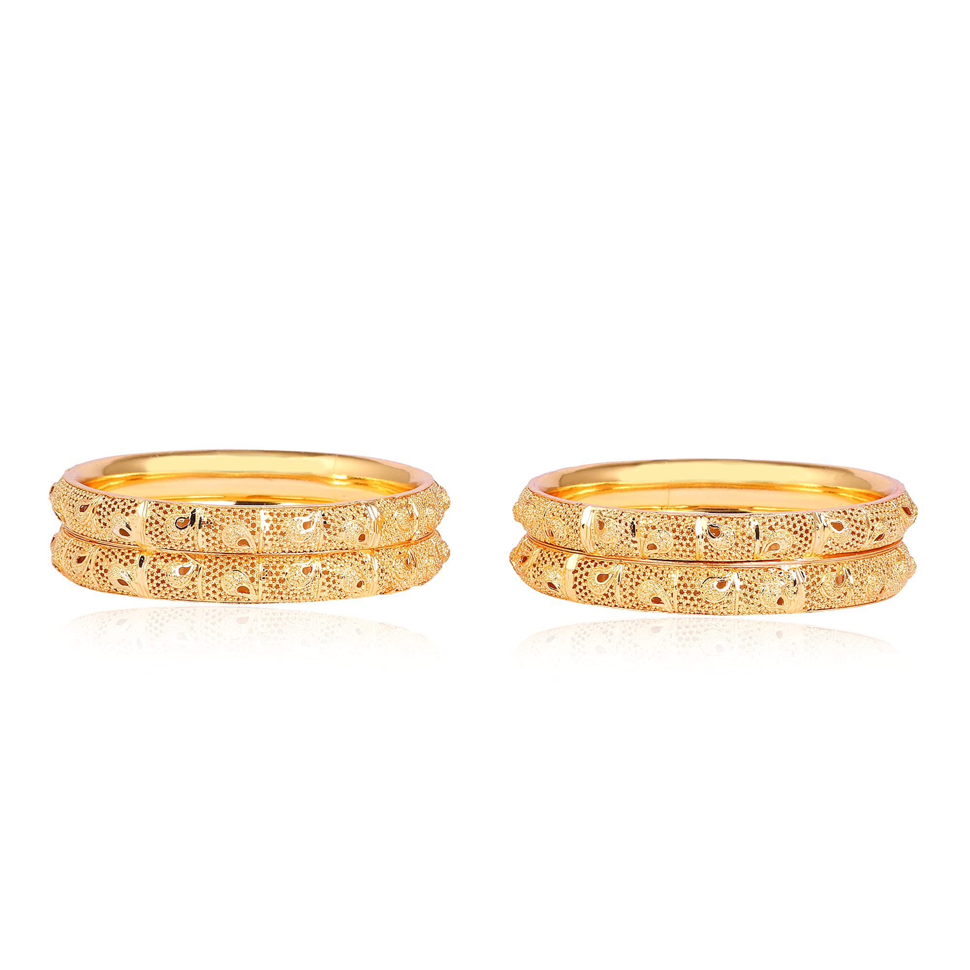Indian Gold Plated Bangles Set of 4 - Traditional Pola Bracelets for Women, Bollywood Style Jewelry, Trendy Costume Bangles for Weddings, Parties & Festive Occasions