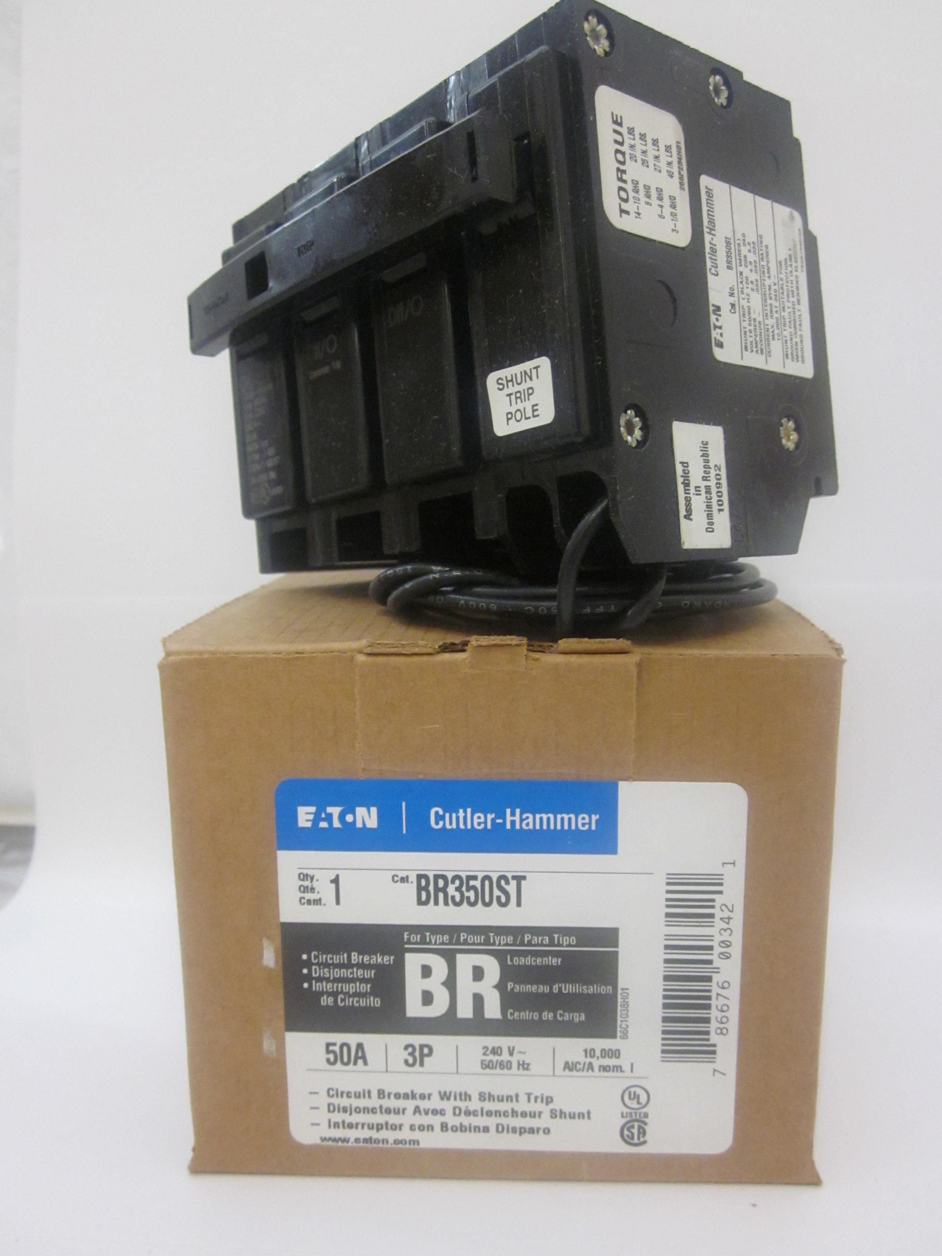 Cutler Hammer BR350ST 3-Pole 50 Amp 240V Circuit Breaker with Shunt Trip - Ideal for Commercial Electrical Panels & Industrial Power Distribution