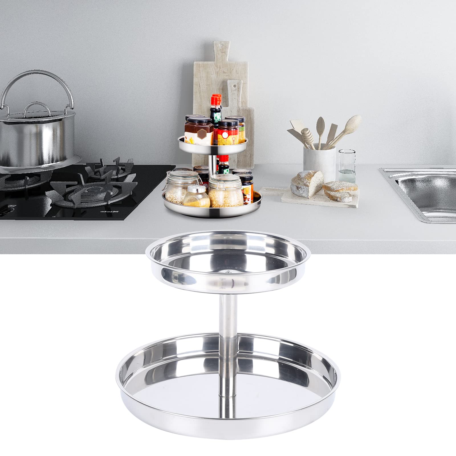 2-Tier Stainless Steel Rotating Spice Rack Organizer - 12