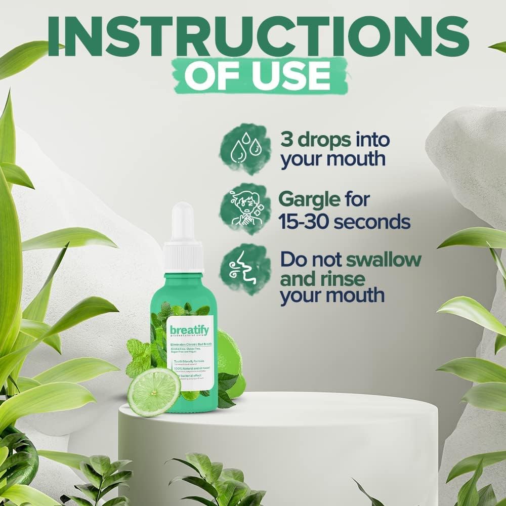 Breatify Bad Breath Eliminating Serum - Fresh Breath Oral Drops for Mouth Odor Removal - Portable 20mL (0.68oz) Travel Size - Pack of 3 for Daily Use at Work, Dates & Social Events