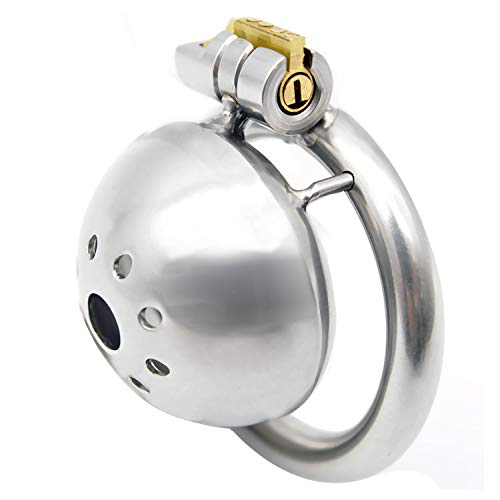 Premium Stainless Steel Male Chastity Cage Lock with Catheter - 50mm Silver BDSM Toy for Couples Play & Long-Term Wear