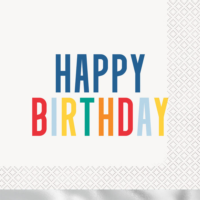 Happy Birthday Party Napkins with Dots - 16 Pack for Birthday Celebrations, Baby Showers & Special Events