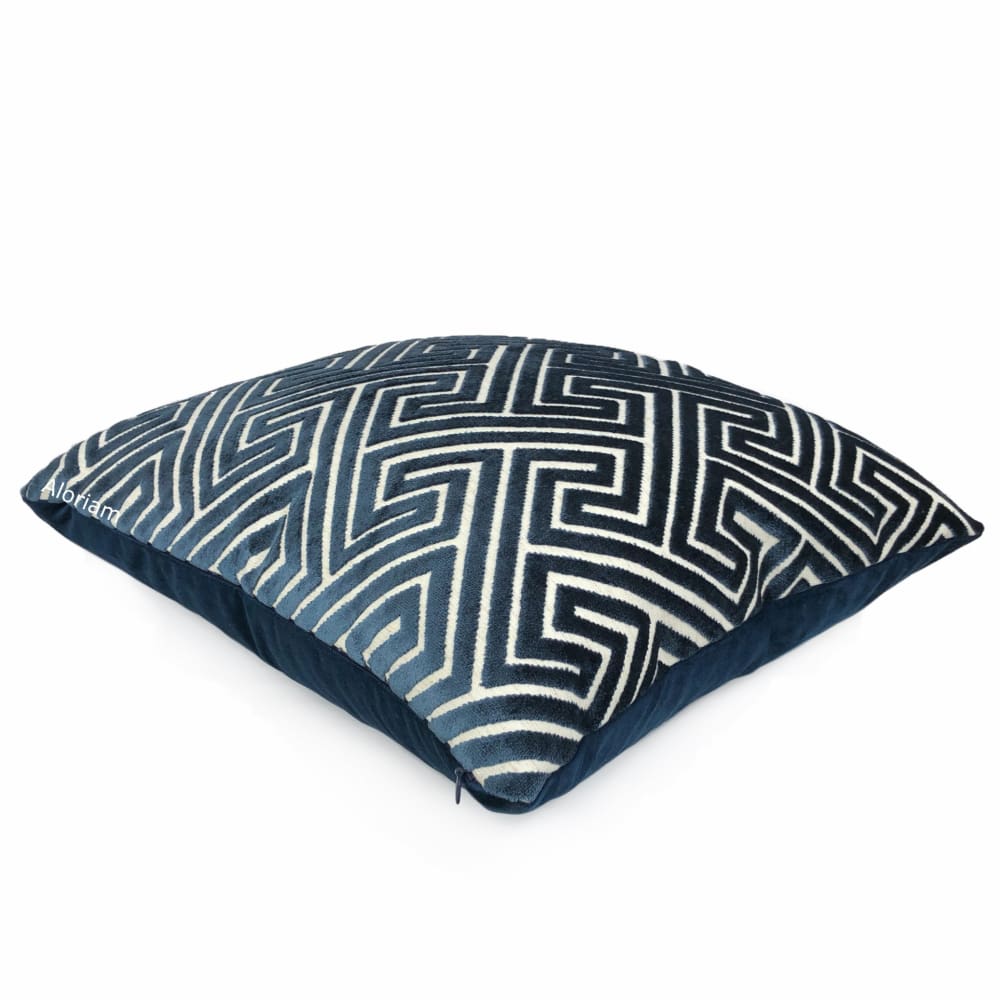 Deluxe Navy Blue Greek Key Pattern Velvet Pillow Cover - Luxury Decorative Throw Pillow Case for Sofa, Bed & Home Decor