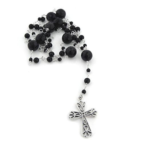 Sterling Silver Black Onyx Catholic Rosary Prayer Beads with Cross Necklace - Religious Jewelry for Prayer, Meditation & Faith Gifts