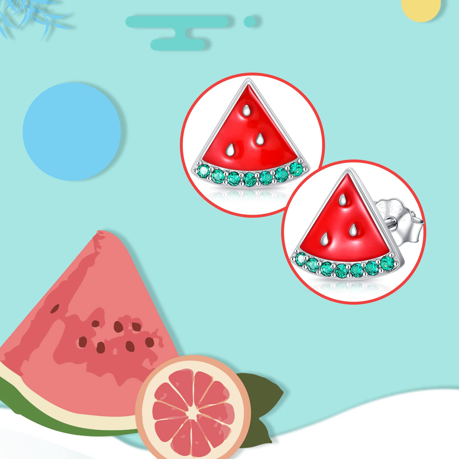 Sterling Silver Fruit Stud Earrings - Cherry, Lemon, Watermelon, Pineapple, Strawberry, Mushroom, Cheese, Cupcake & Donut Designs | Hypoallergenic Jewelry Gifts for Women & Girls | Perfect for Everyday Wear, Parties & Unique Fashion Statements