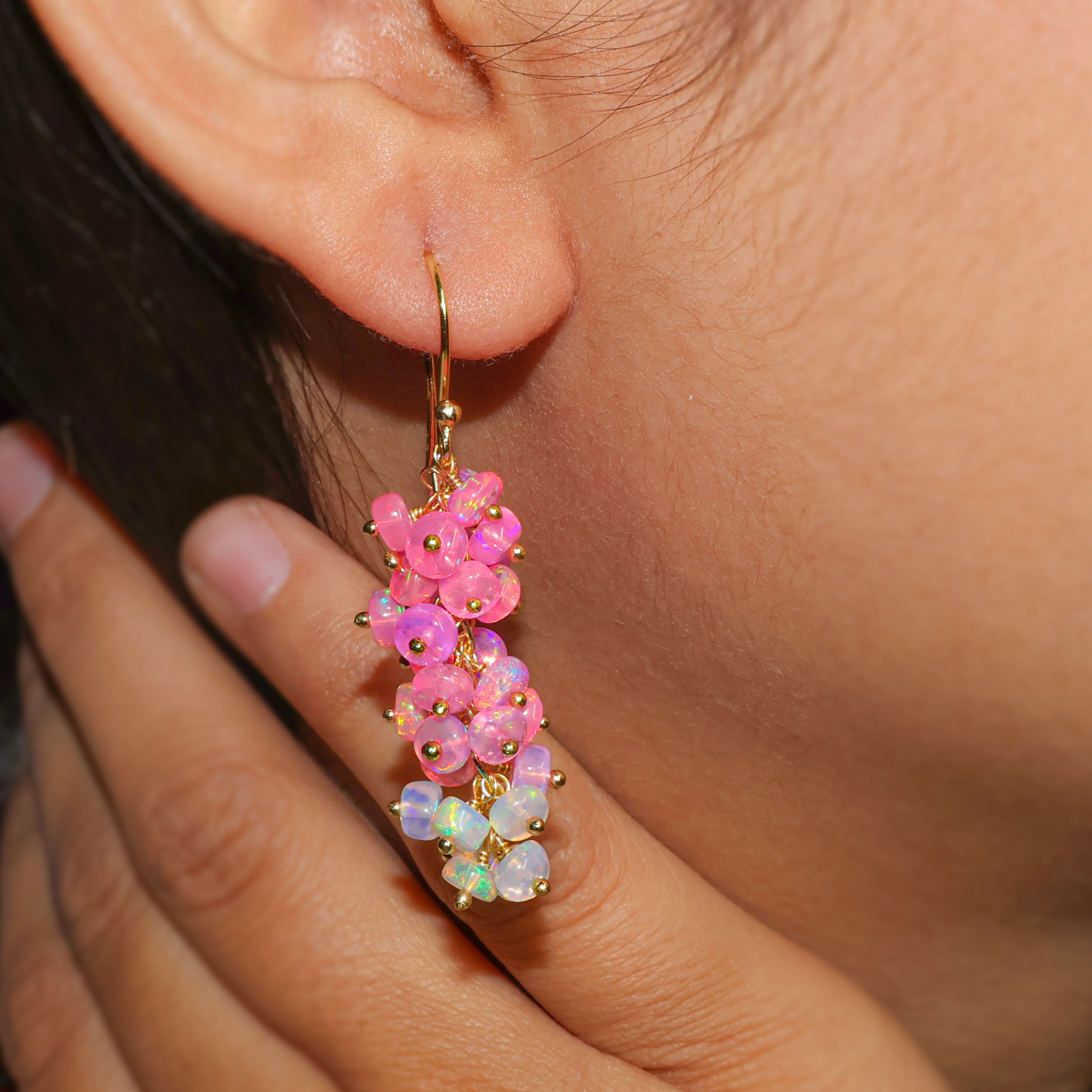 Natural Pink Opal Shaded Beads Cluster Handmade Earrings for Women | Boho Chic Dangle Jewelry | Perfect for Weddings, Parties & Everyday Wear