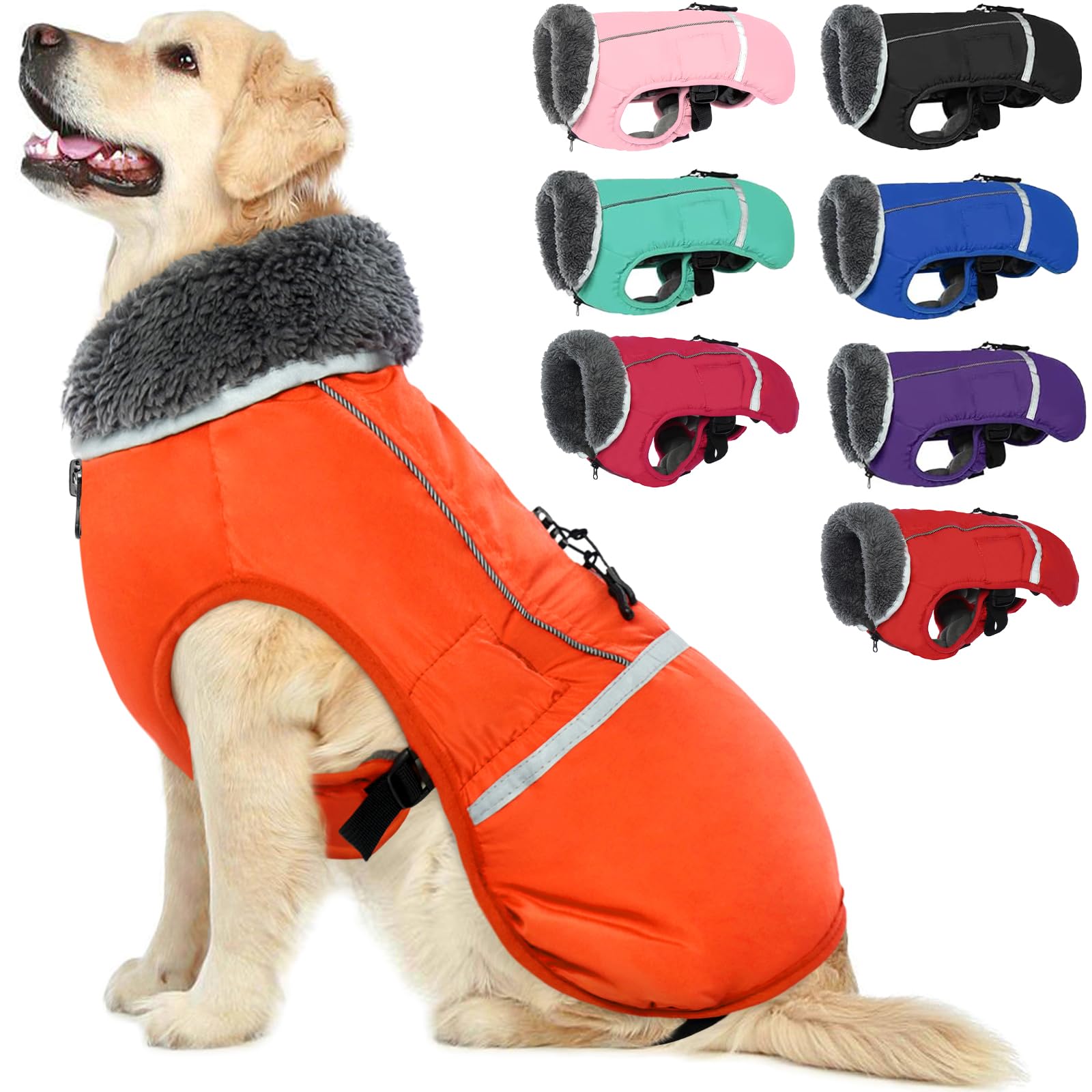 QBLEEV Reflective Waterproof Dog Winter Coat - Fleece-Lined Turtleneck Jacket for Small, Medium & Large Dogs | Cold Weather, Snow & Christmas Pet Apparel | Ideal for Outdoor Walks, Winter Adventures & Holiday Photos