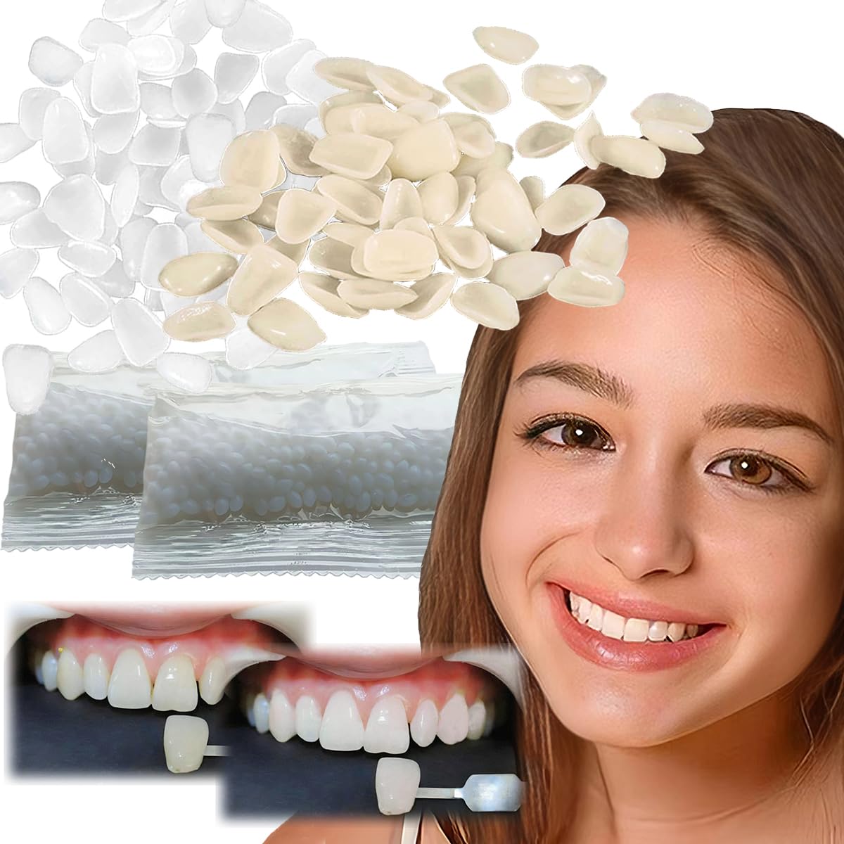 Temporary Tooth Repair Kit - Thermal Fitting Beads & Fake Teeth Replacement (80Pcs, Yellow + White) for Emergency Dental Care, DIY Teeth Whitening & Pain Relief - Perfect for Travel, Camping & Home Use