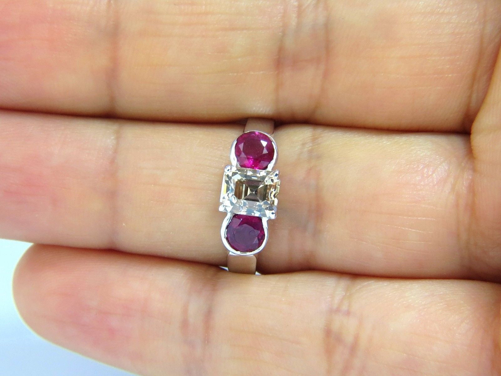 2.46CT Natural Fancy Color Light Brown Diamond & Ruby Ring in 18K Gold - Three Stone Engagement Ring for Women, Perfect for Weddings, Anniversaries & Special Occasions