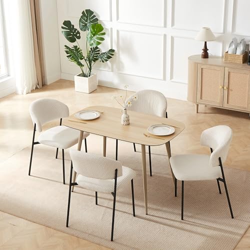 Natural Wood + 4 White Leather Chair