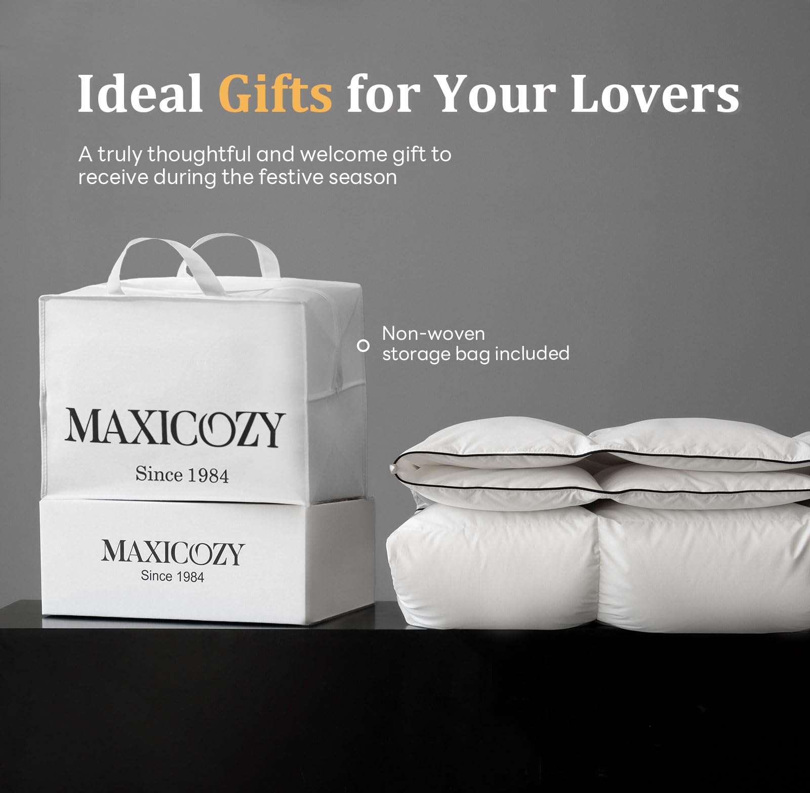 Premium King Size MAXICOZY Down Alternative Comforter - 106x90 Inches Fluffy Luxurious All-Season Duvet Insert - Medium Warmth Lightweight Hotel-Quality Bedding - Perfect for Master Bedrooms, Guest Rooms & Cozy Winter Nights (White)