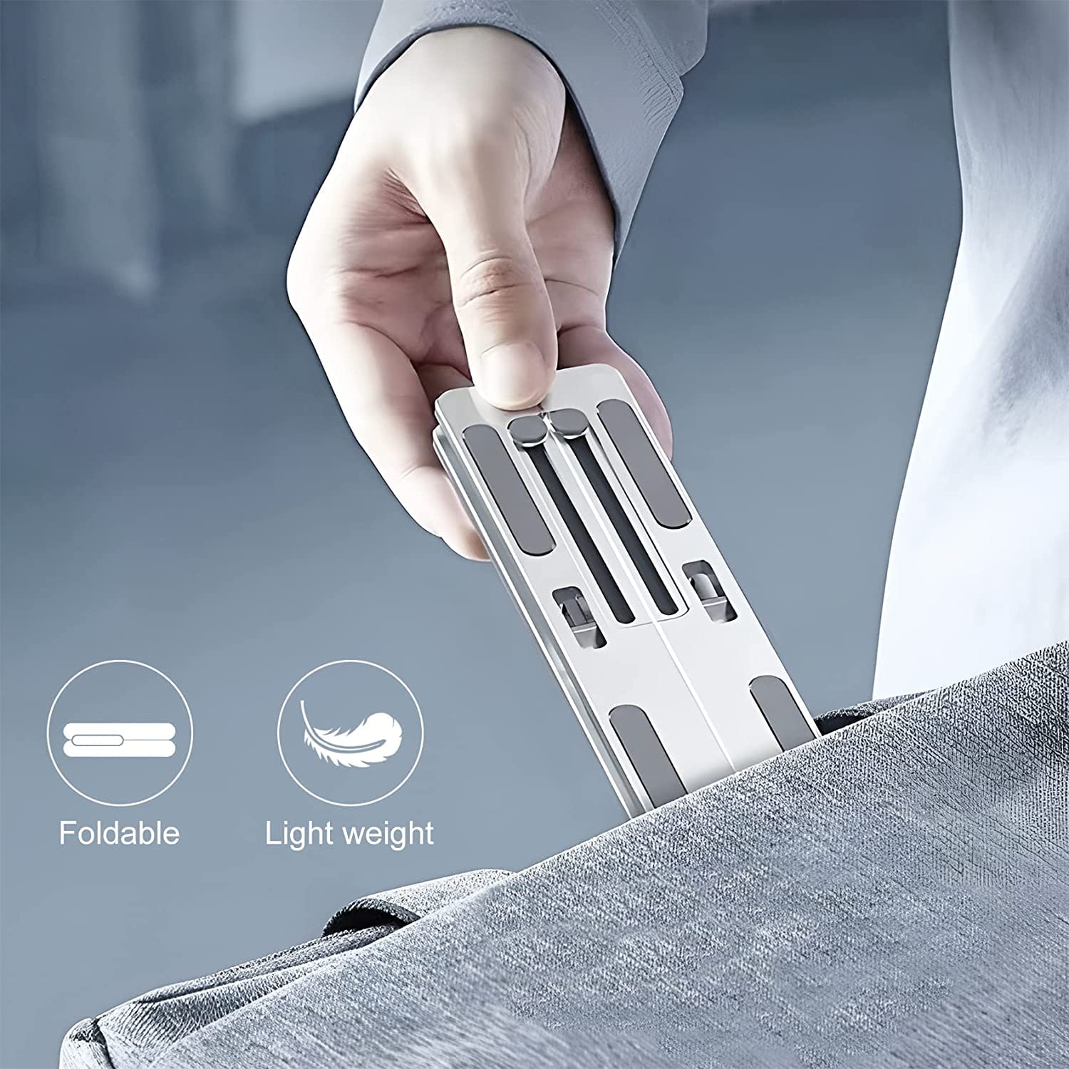 Adjustable Foldable Laptop Stand for 10-15.6 Inch Laptops - Ergonomic Silver Riser Holder for Home, Office, and Travel Use
