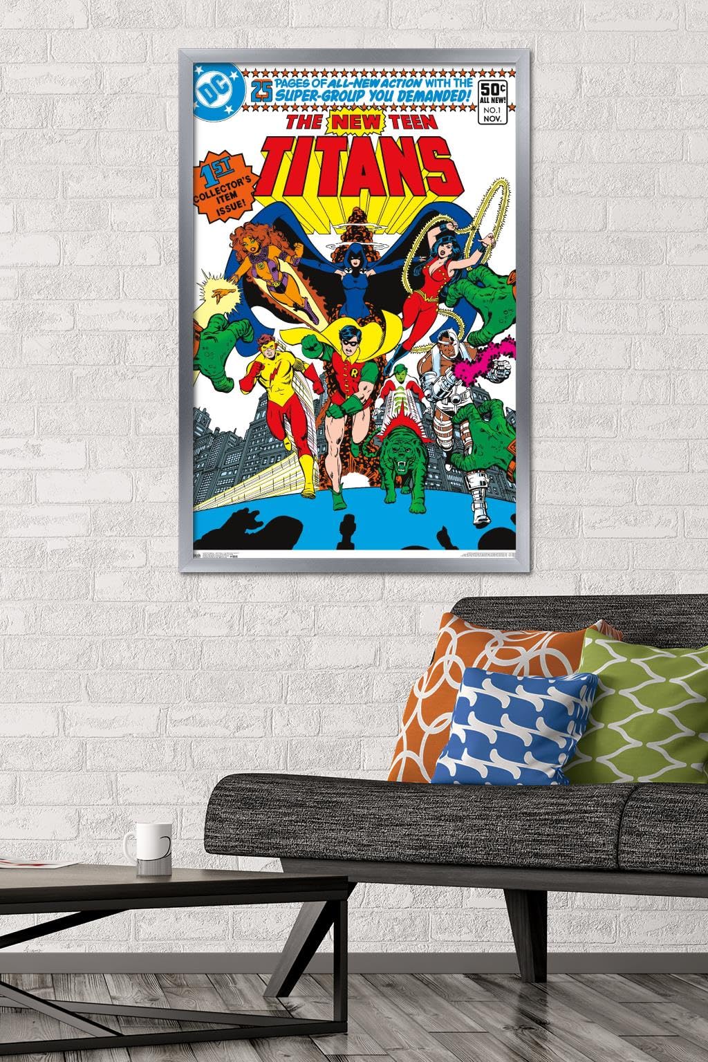 DC Comics Teen Titans The New Teen Titans #1 Wall Poster 22.375x34 Inches Silver Framed - Superhero Decor for Bedroom, Game Room & Office | Official Licensed Artwork