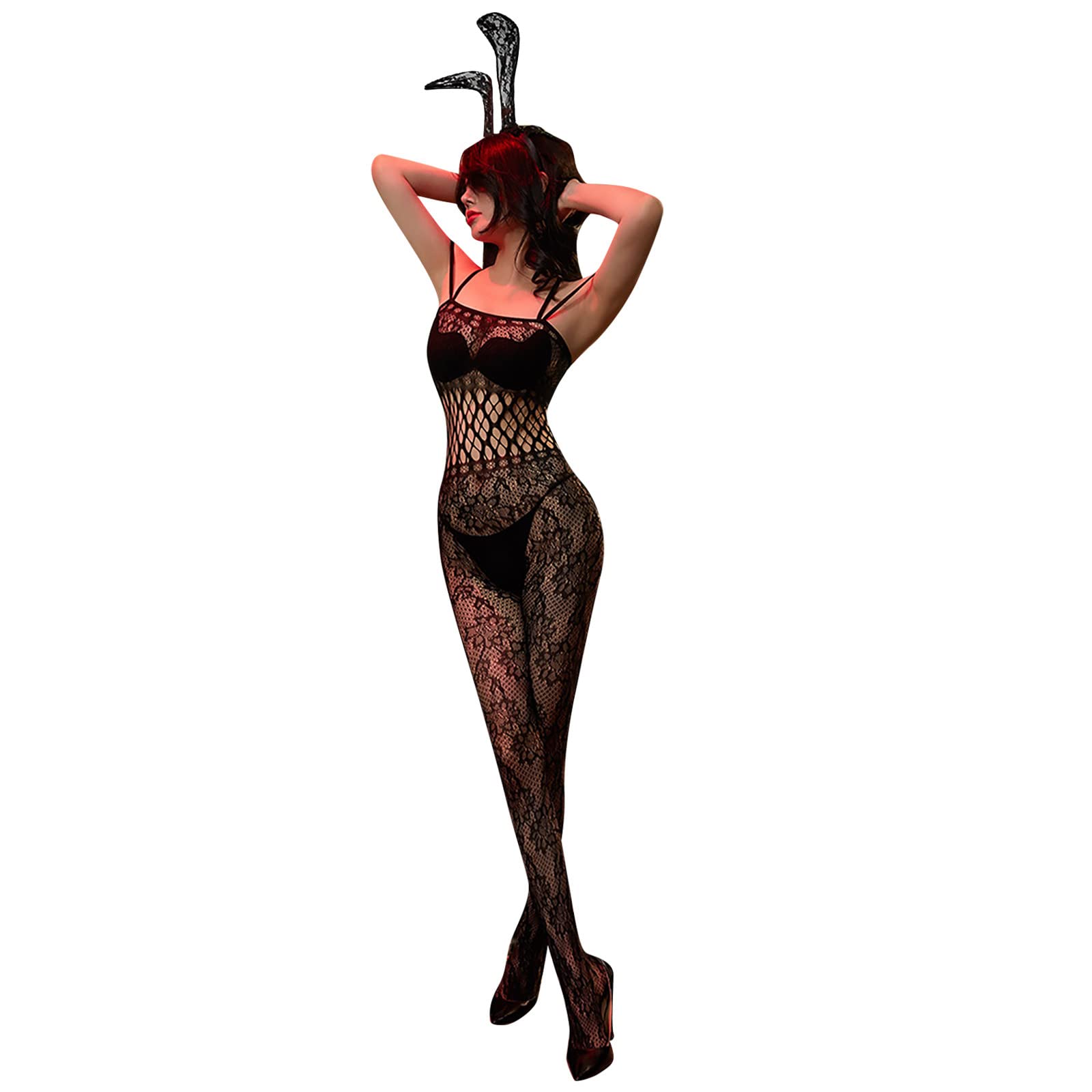 Sexy Crotchless Lingerie for Women - Lace Mesh Babydoll Bodystocking & See-Through Bodysuit Shapewear - Perfect for Valentine's Day, Boudoir Photography & Romantic Nights