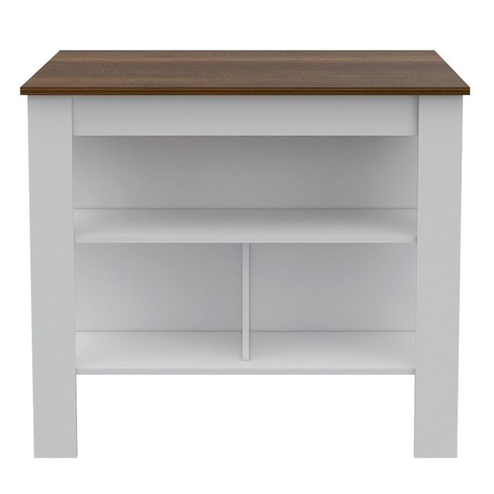 Modern Engineered Wood Kitchen Island with Storage - White/Walnut Finish | Stylish Breakfast Bar & Prep Station for Small Kitchens | Durable Countertop for Cooking & Entertaining