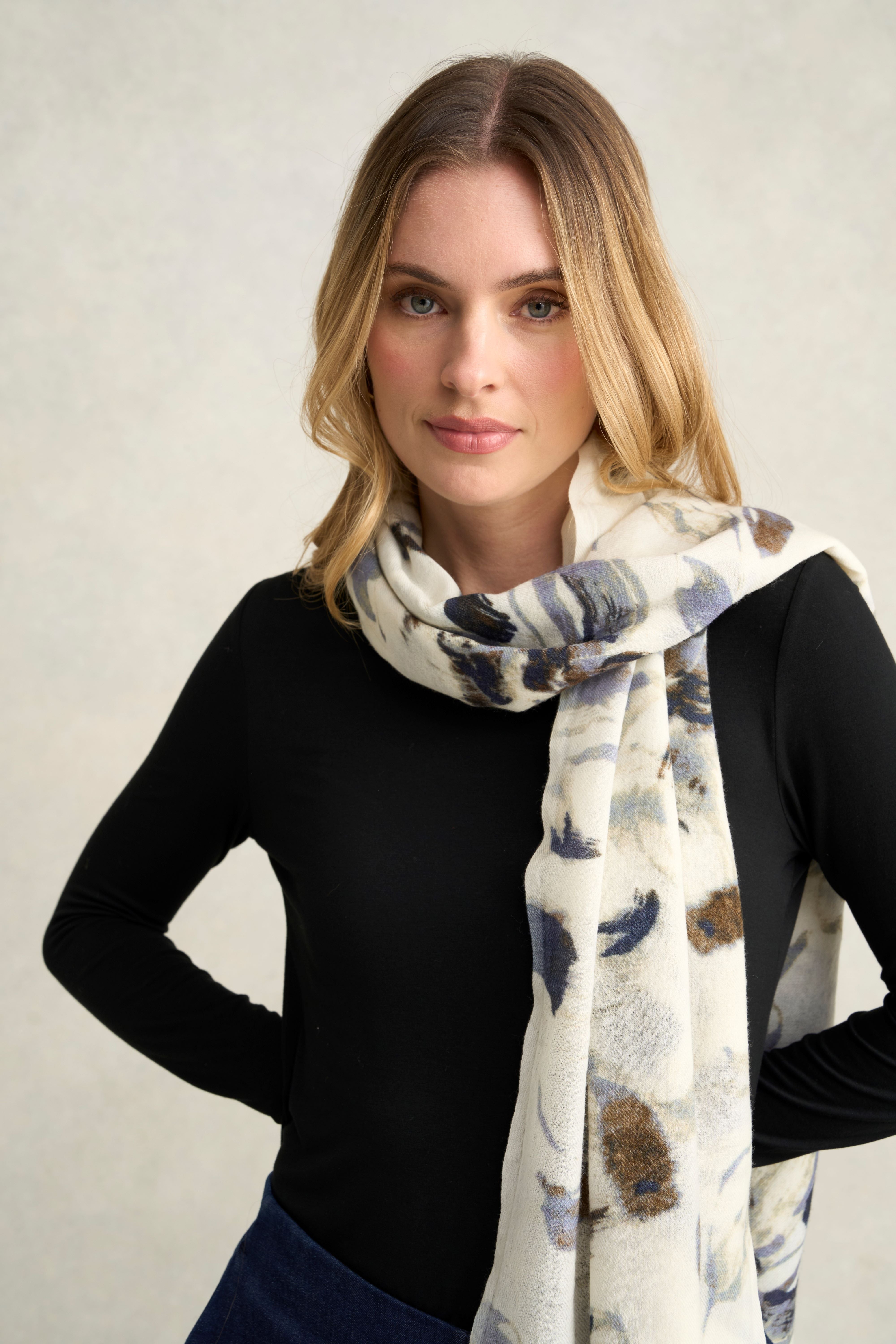 Floral Brush Stroke Wool Scarf - Soft Multicolor Winter Wrap for Women - Perfect for Cold Weather, Office & Outdoor Activities